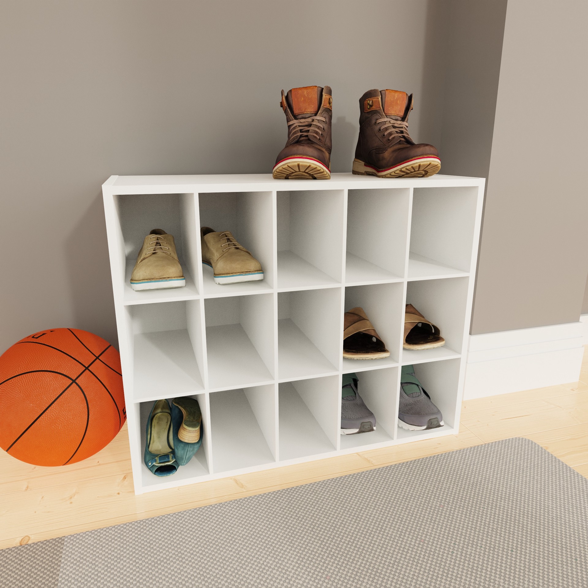 slide 4 of 6, Style Selections 19.38-in H x 24.13-in W x 11.63-in D White Stackable Wood laminate 15 Cube organizer, 1 ct