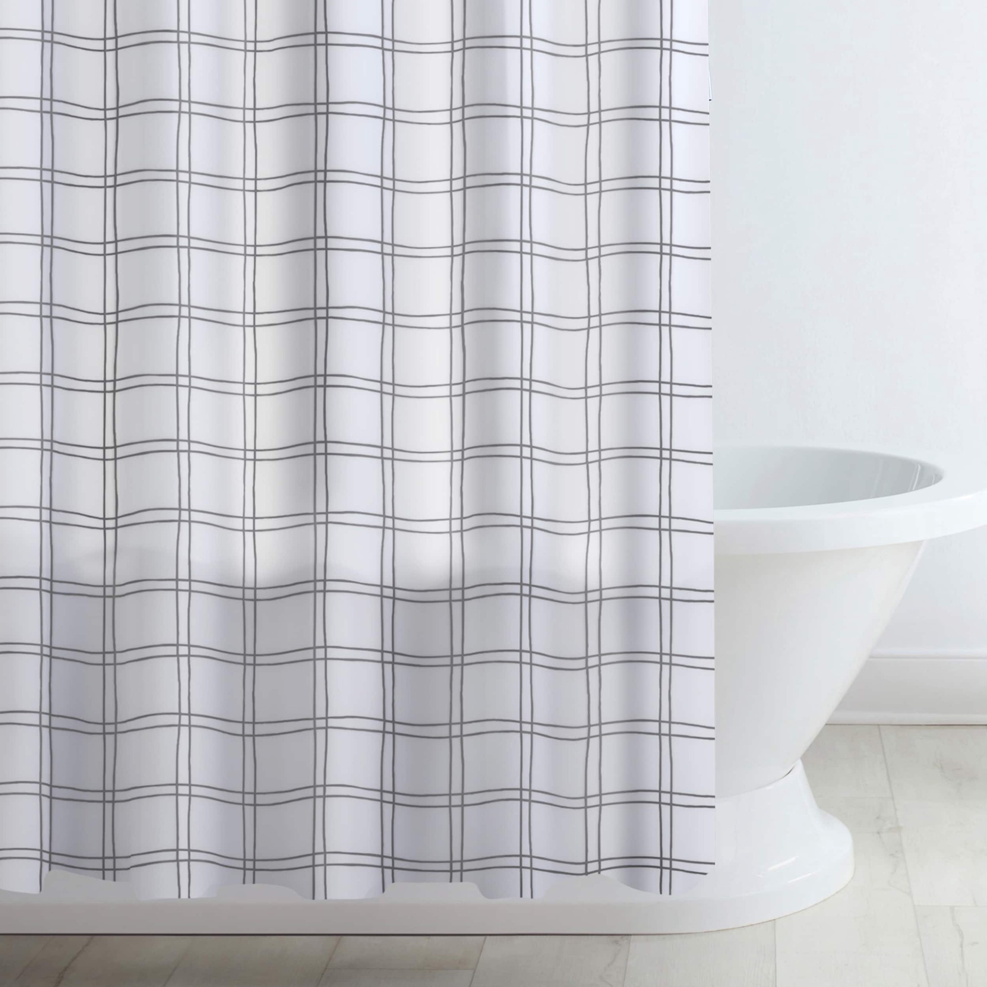 slide 2 of 4, Style Selections 70.0-in W x 72-in L Gray Plaid Mildew Resistant EVA/PEVA Shower curtain, 1 ct