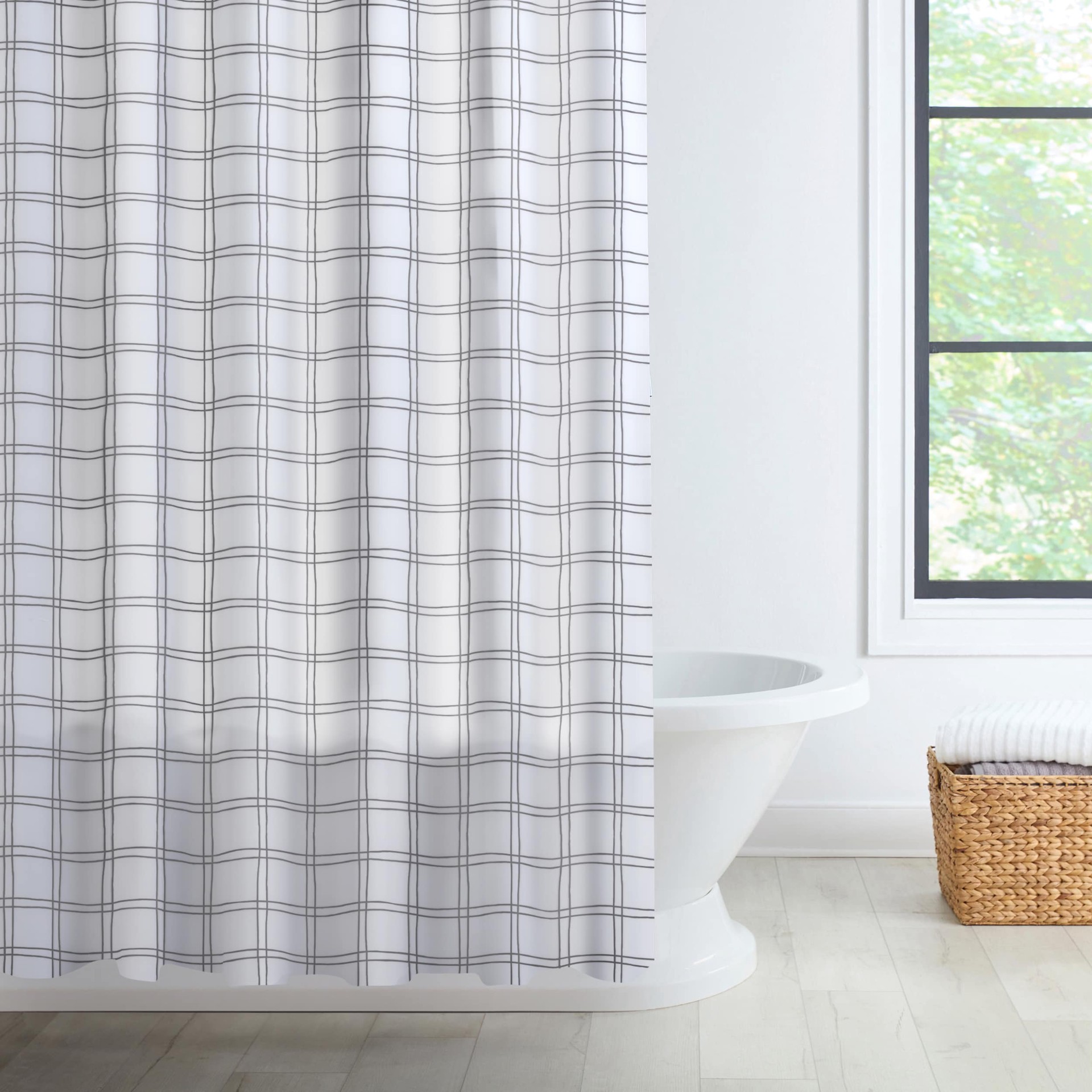 slide 1 of 4, Style Selections 70.0-in W x 72-in L Gray Plaid Mildew Resistant EVA/PEVA Shower curtain, 1 ct