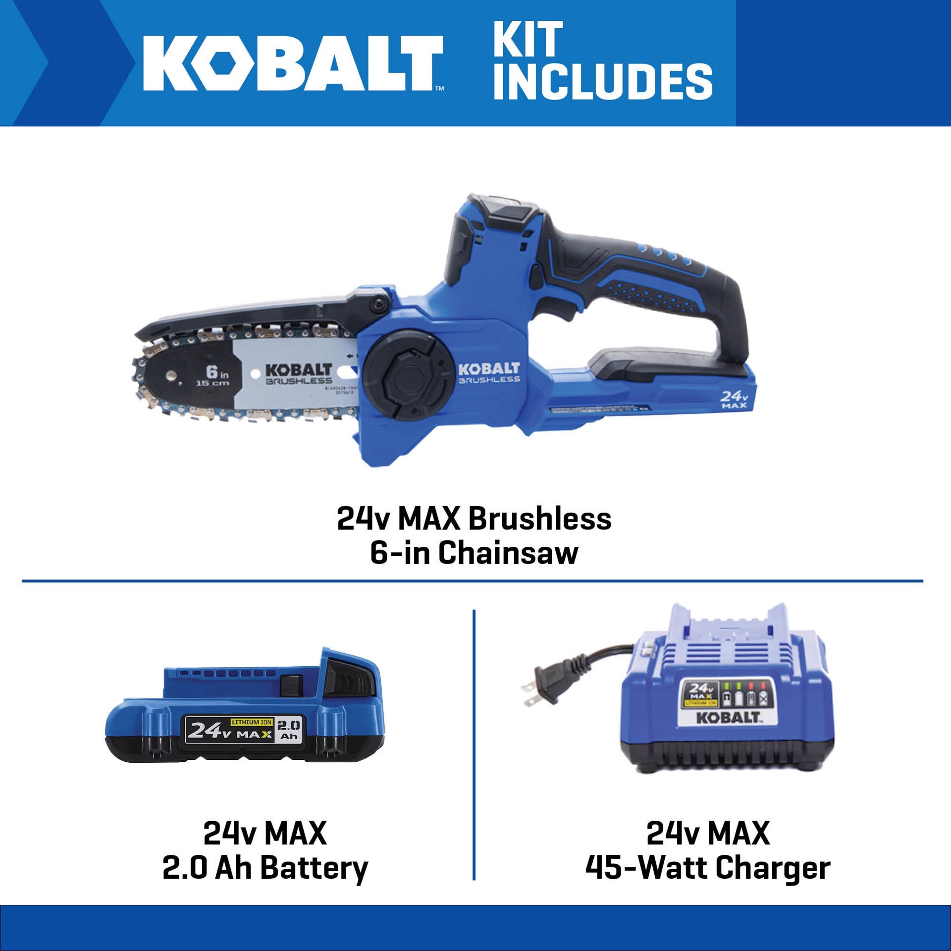 slide 2 of 6, Kobalt 24-volt 6-in Battery 2.0 Ah Chainsaw Battery Included Charger Included, 1 ct