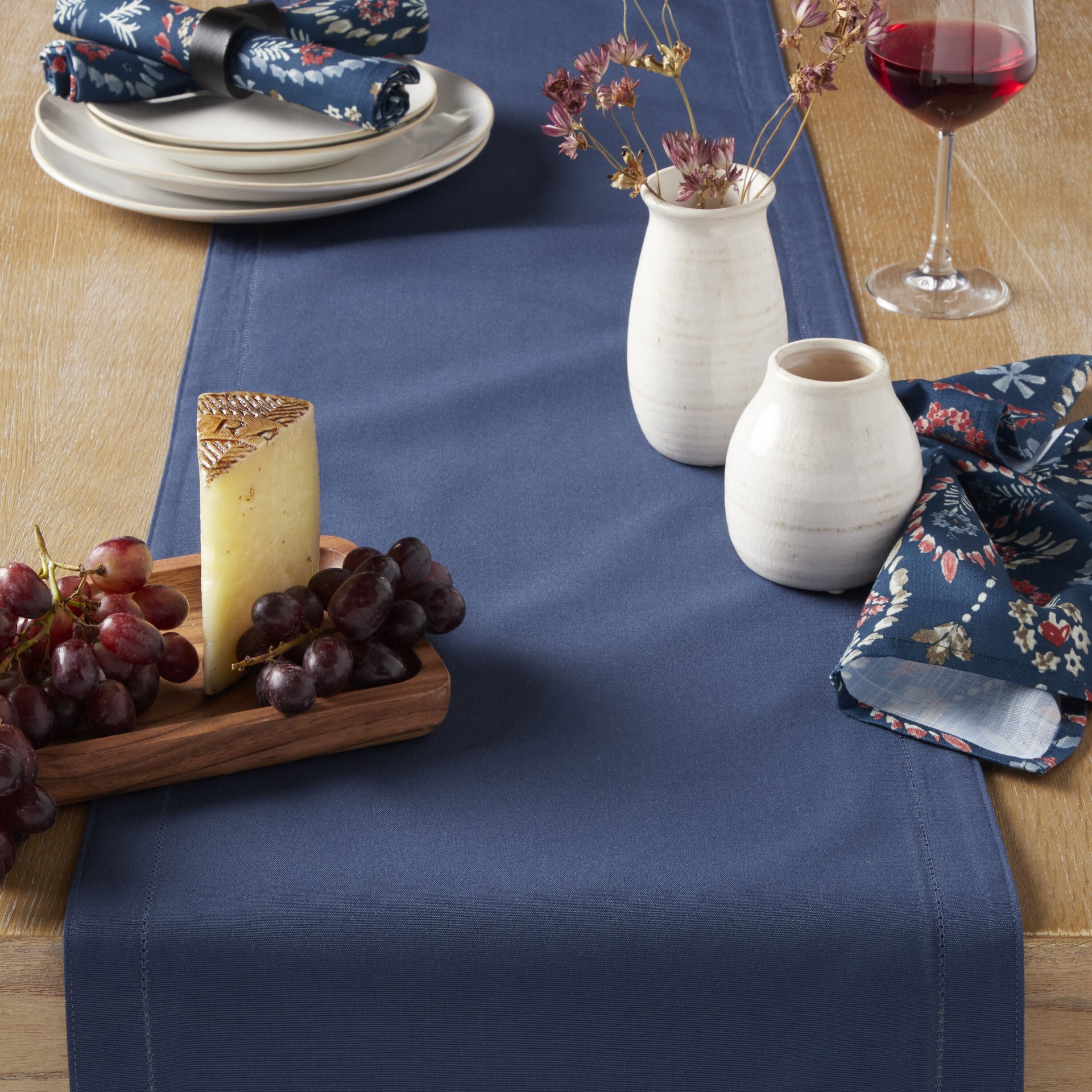 slide 3 of 4, allen + roth 4 -Pack Blue Polyester Rectangle Table runner, 1 ct