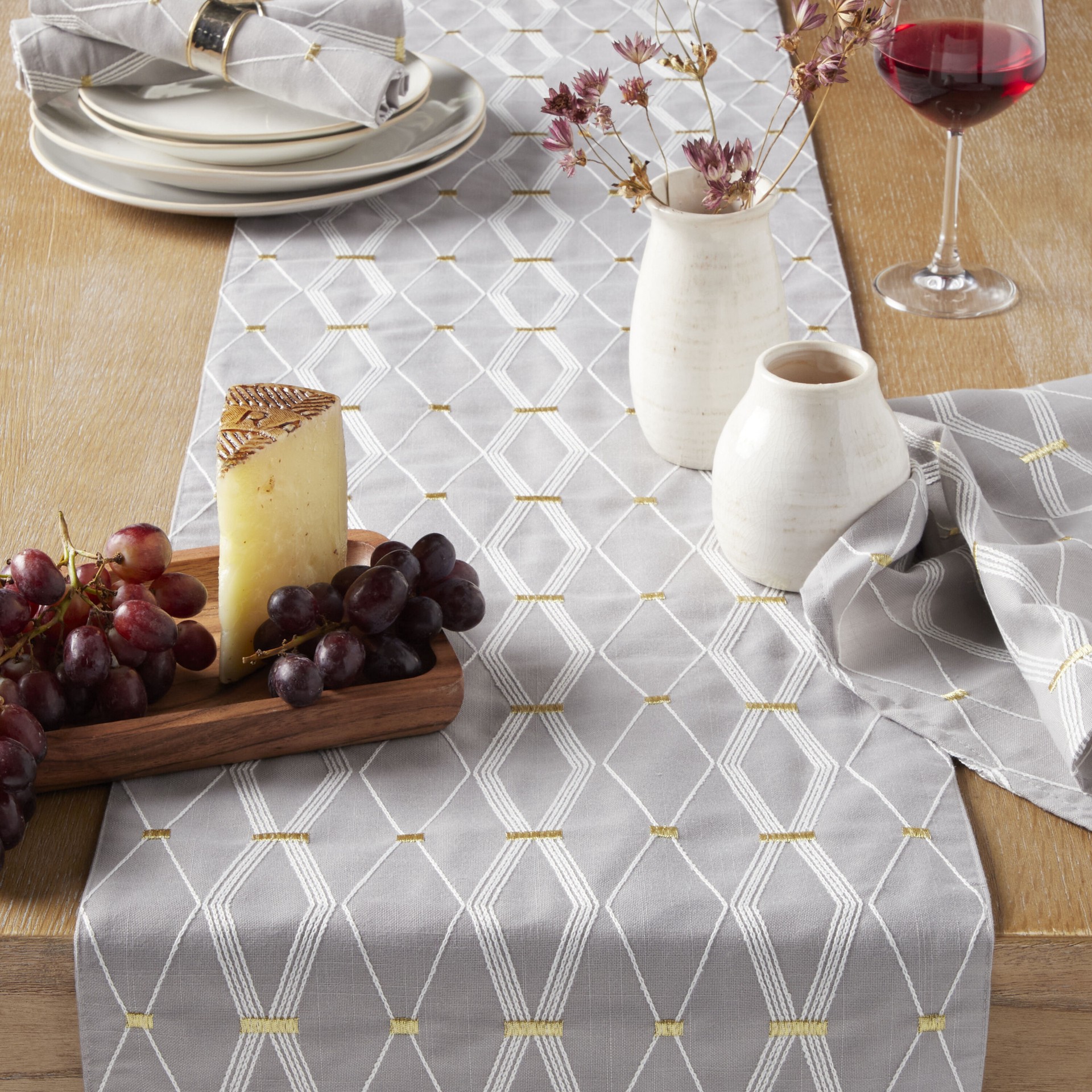 slide 3 of 4, allen + roth Gray Polyester Rectangle Table runner, 1 ct