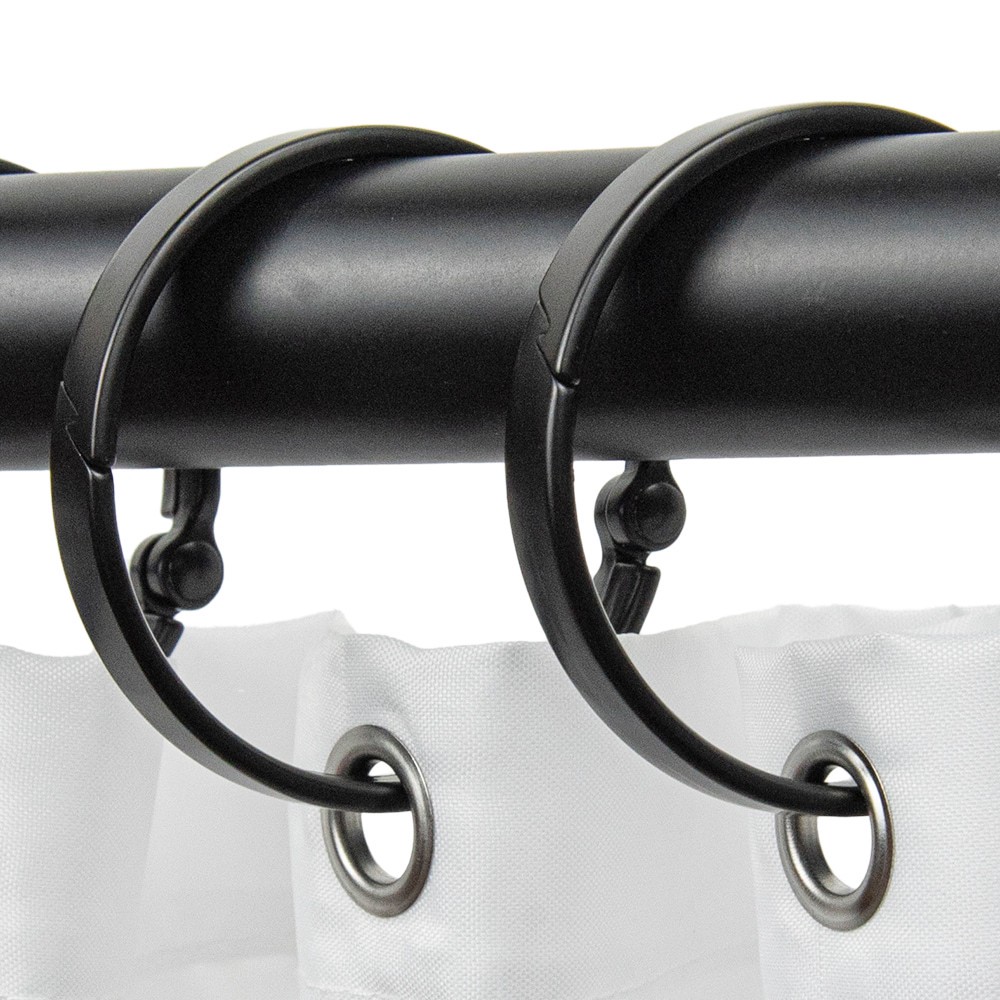 slide 2 of 4, allen + roth Matte Black Aluminum Single Shower Curtain Rings 12 -Pack, 1 ct