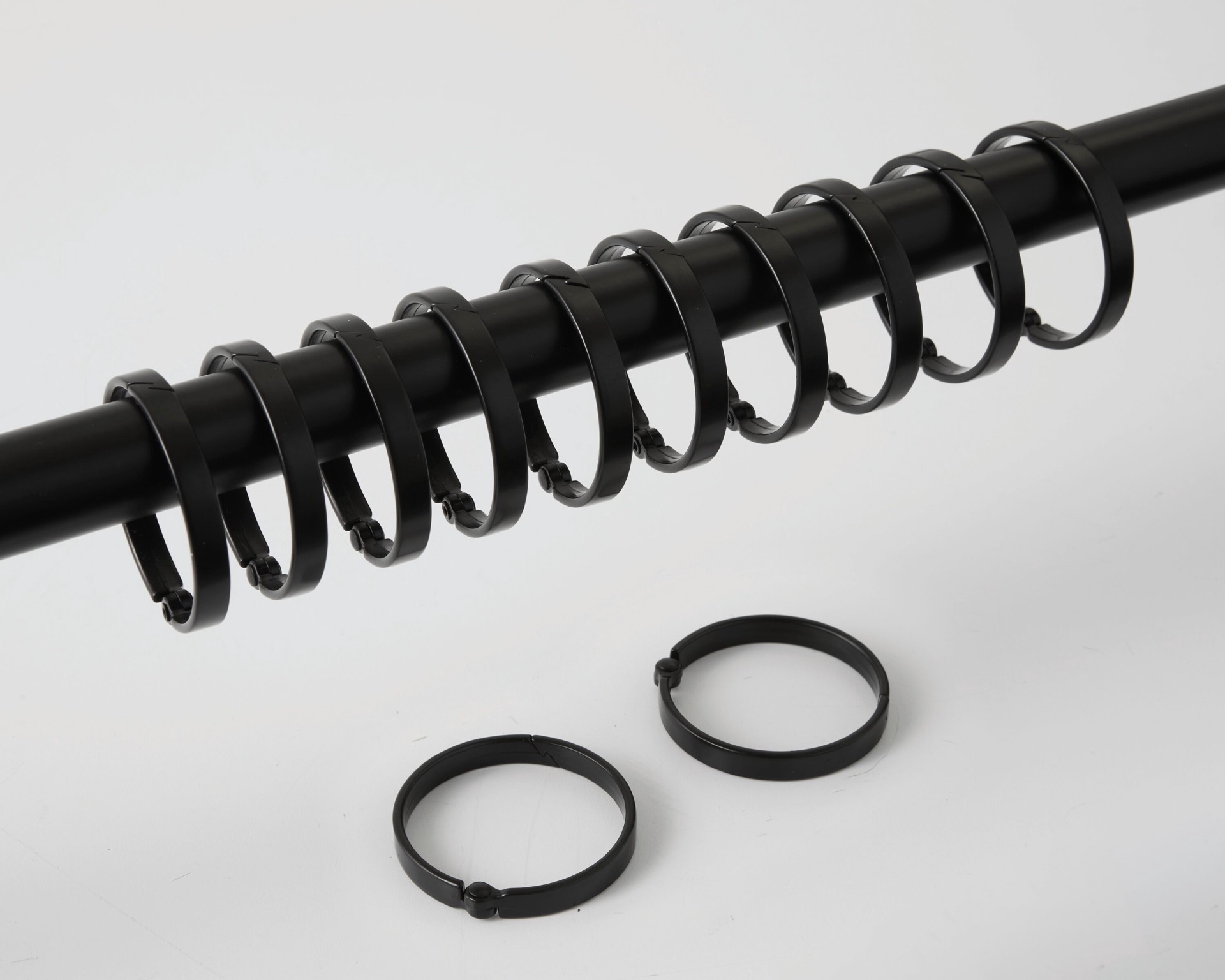 slide 3 of 4, allen + roth Matte Black Aluminum Single Shower Curtain Rings 12 -Pack, 1 ct