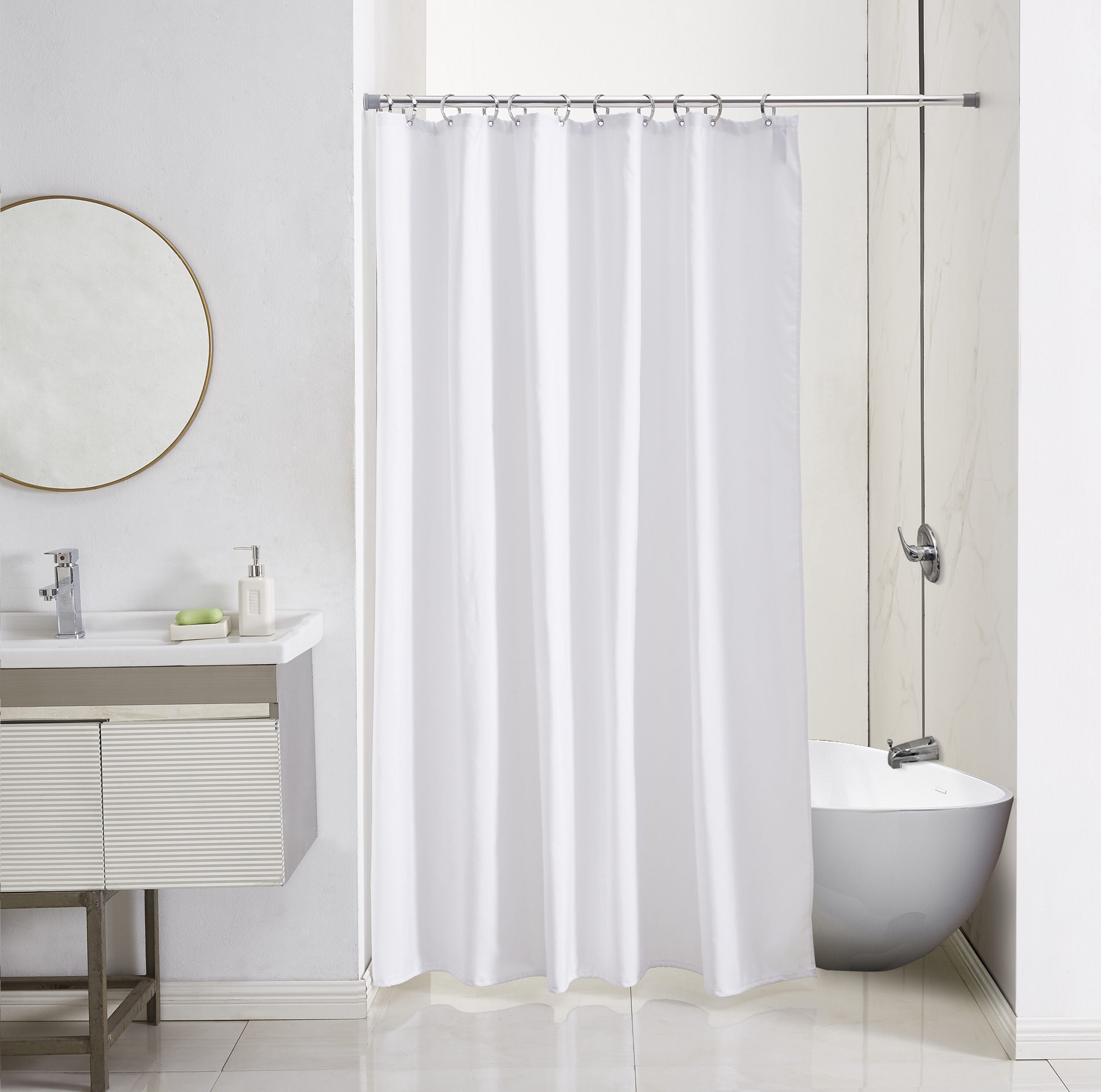 slide 5 of 6, Style Selections 51-in to 86-in Chrome Tension Single straight Adjustable Shower Curtain Rod, 1 ct