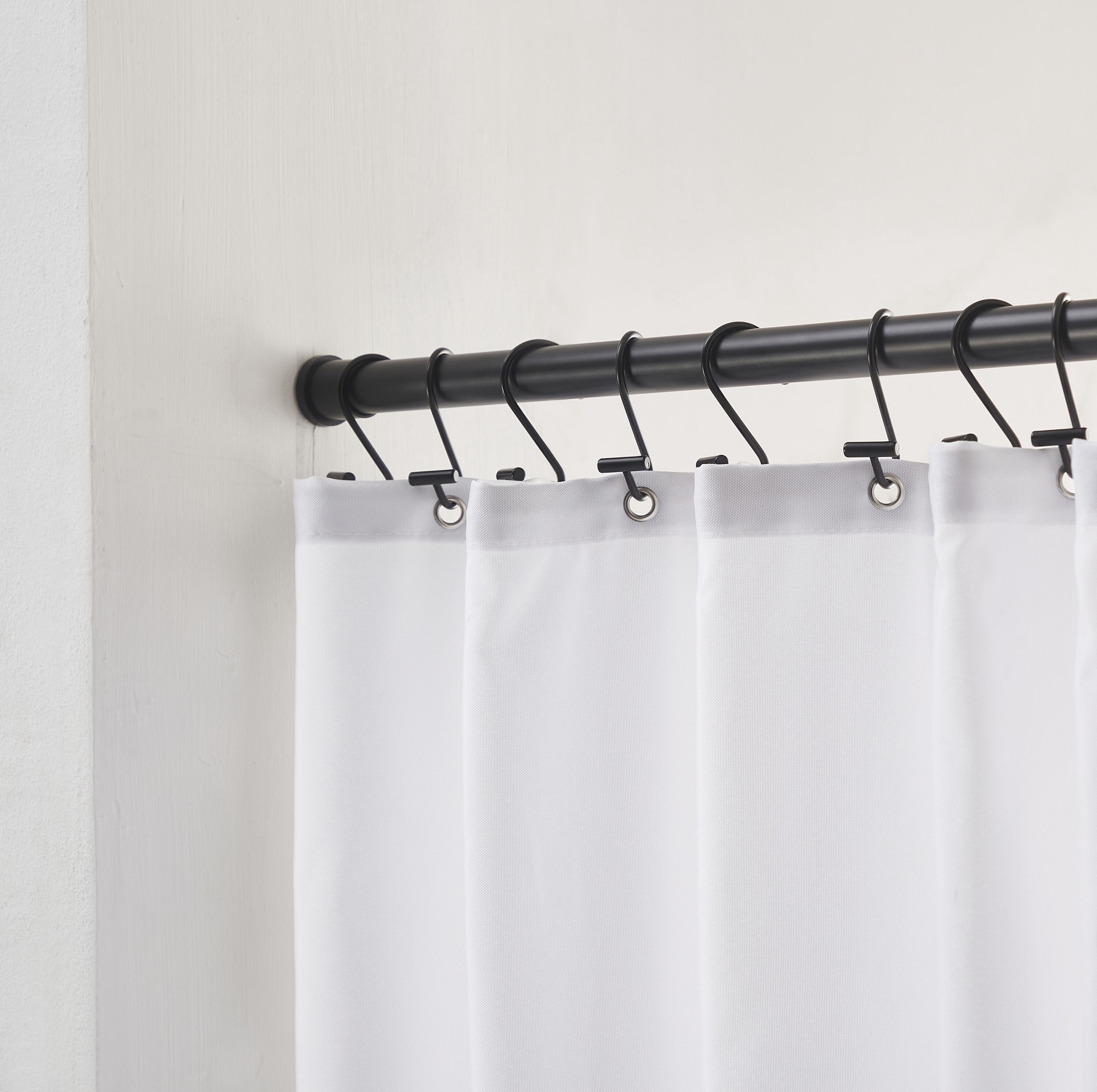 slide 2 of 6, Style Selections 42-in to 72-in Matte Black Tension Single straight Adjustable Shower Curtain Rod, 1 ct