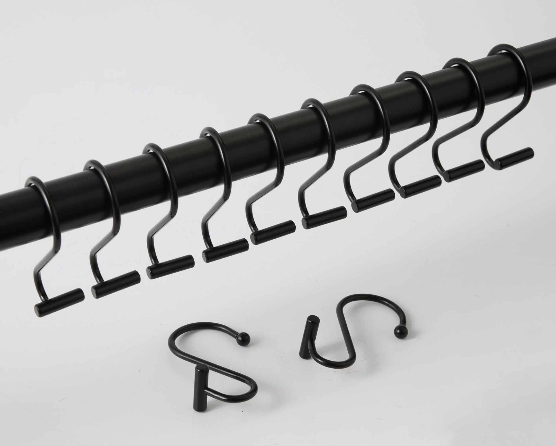 slide 3 of 4, allen + roth Matte Black Stainless steel Single Shower Curtain Hooks 12 -Pack, 1 ct