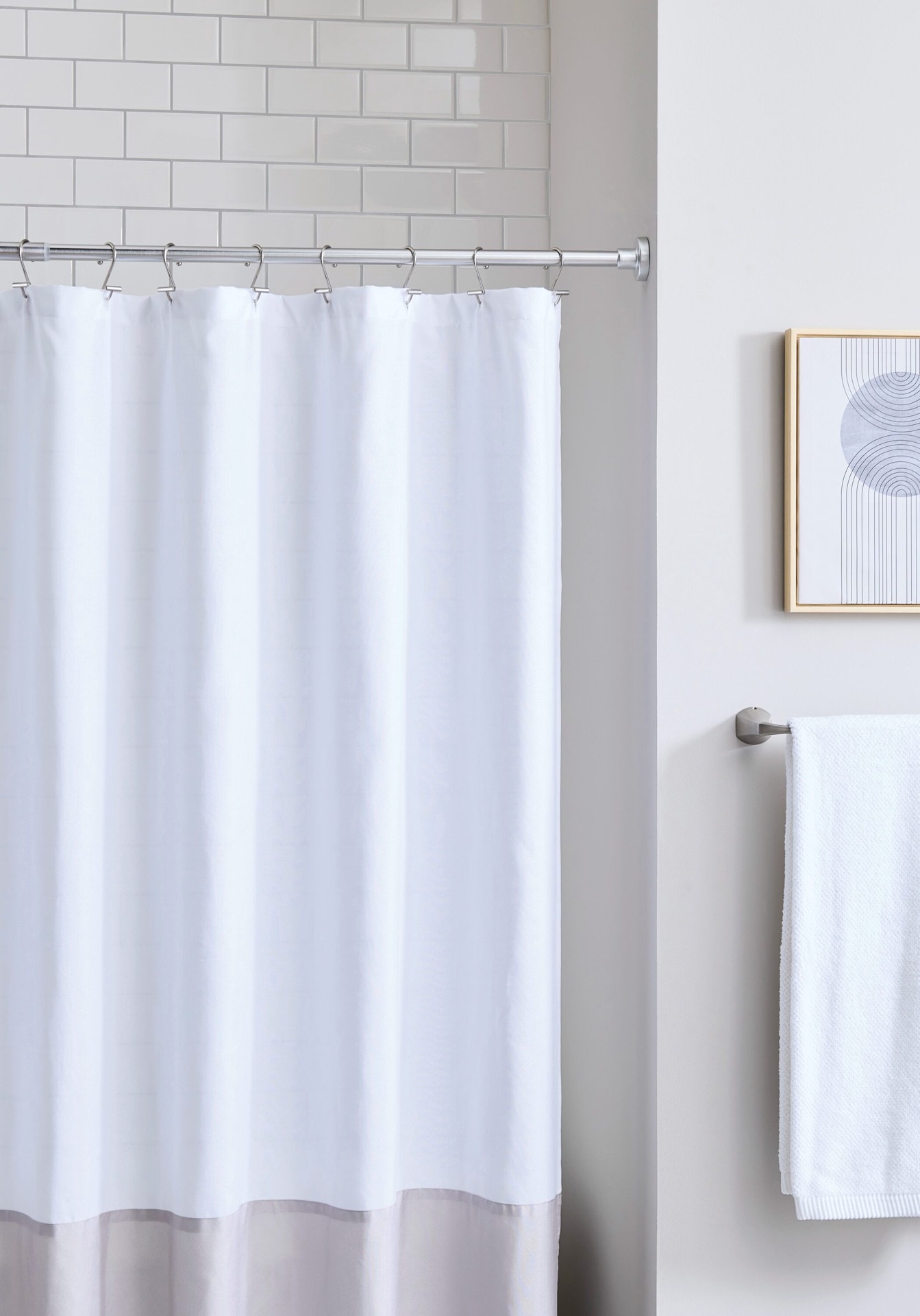 slide 4 of 5, Origin 21 42-in to 72-in Brushed Nickel Tension Single straight Adjustable Shower Curtain Rod, 1 ct