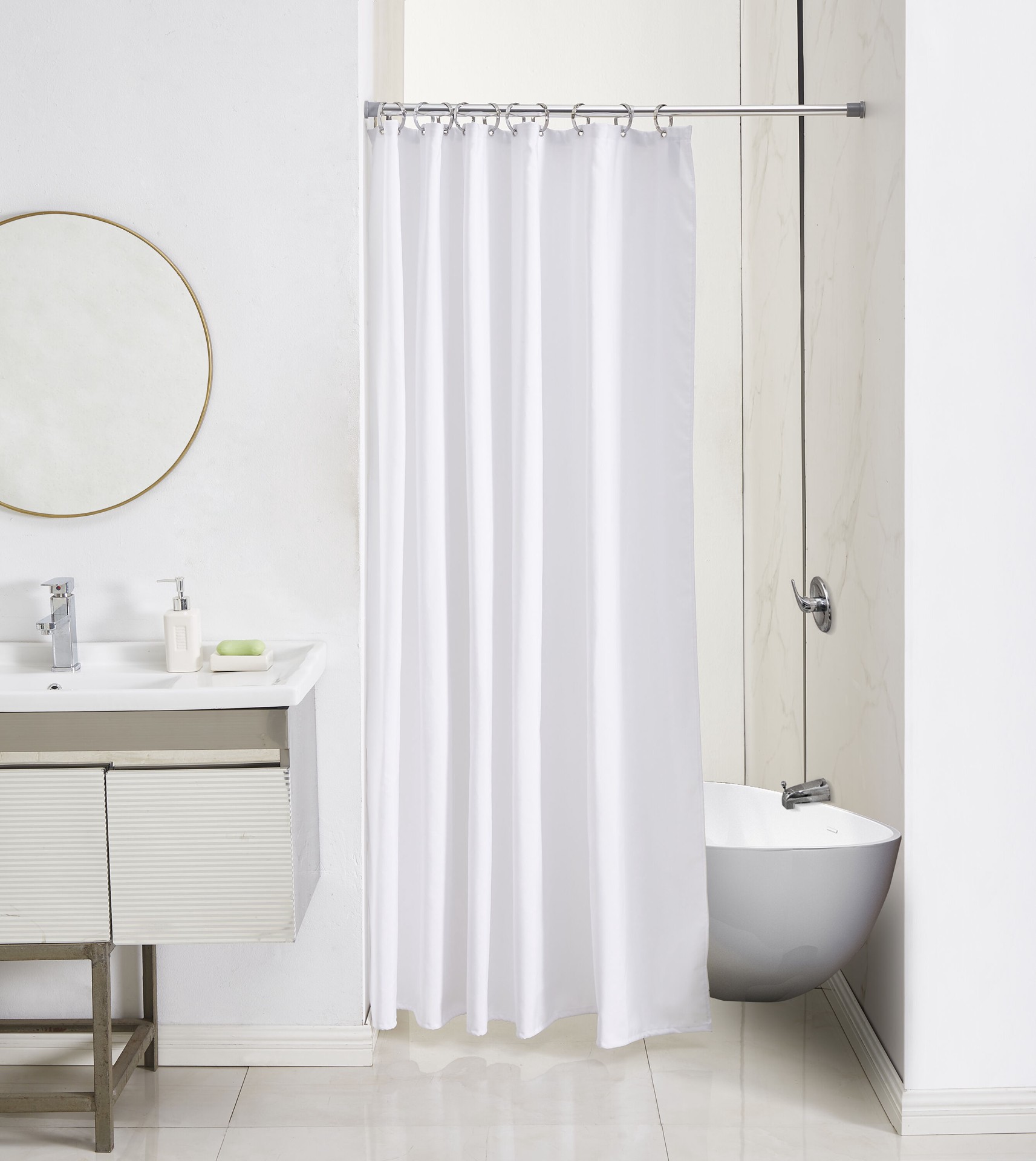 slide 5 of 6, Style Selections 24-in to 40-in Chrome Tension Single straight Adjustable Shower Curtain Rod, 1 ct