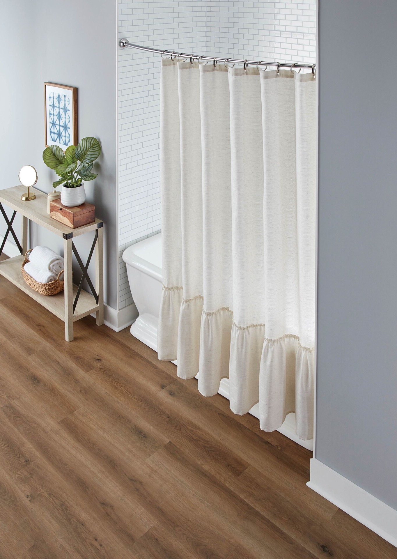 slide 5 of 6, allen + roth 44-in to 72-in Brushed Nickel Fixed Single curve Adjustable Shower Curtain Rod, 1 ct