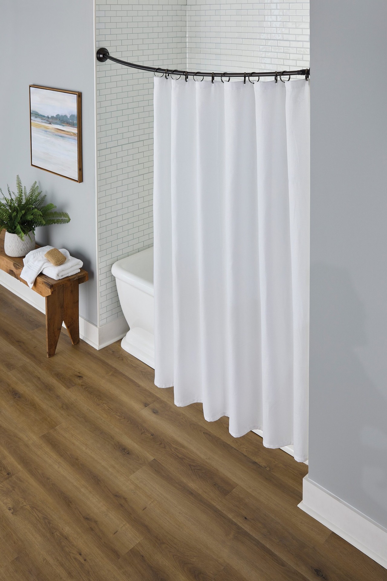 slide 5 of 6, allen + roth 44-in to 72-in Oil Rubbed Bronze Fixed or tension Single curve Adjustable Shower Curtain Rod, 1 ct