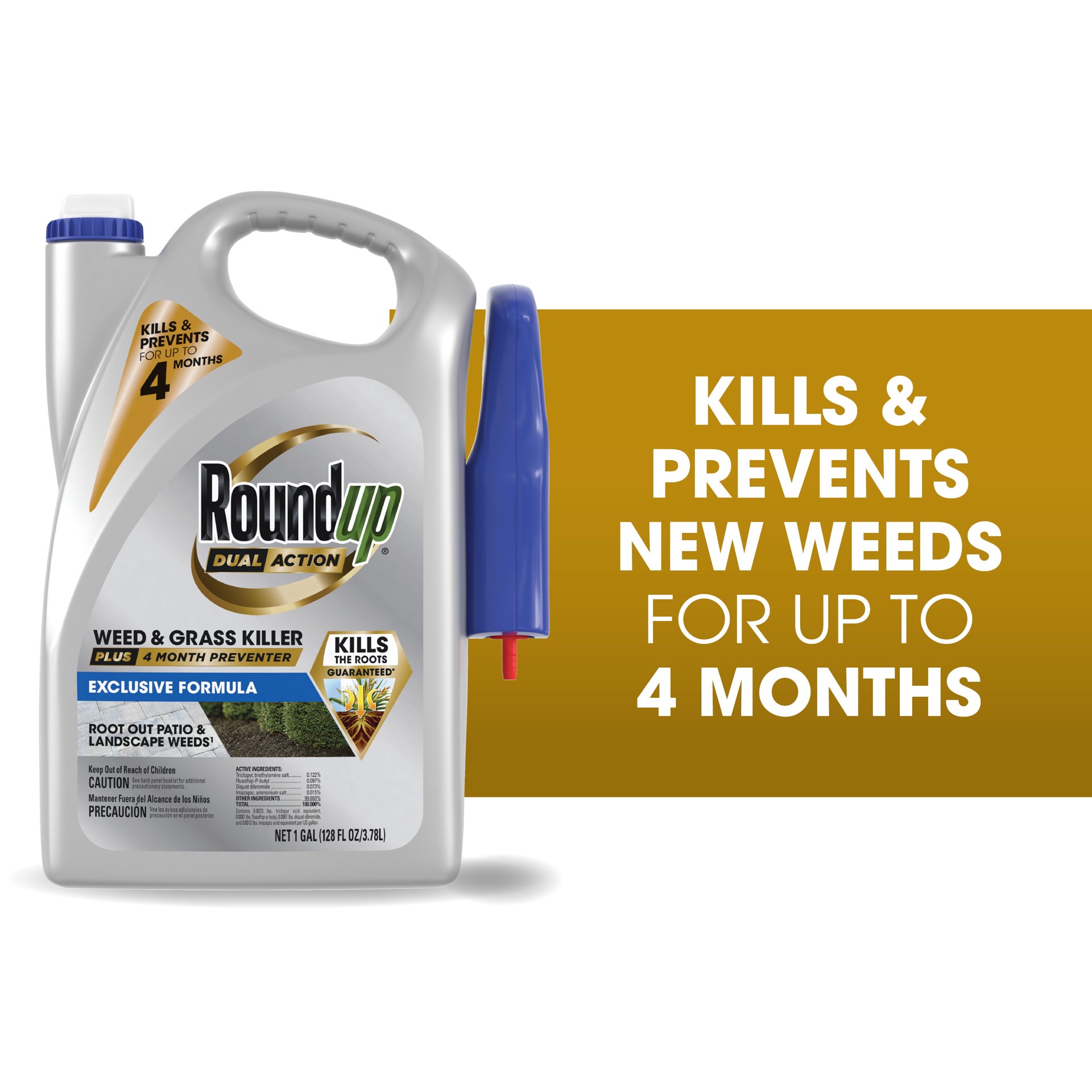 slide 3 of 6, Roundup Dual Action Plus 4 Month Preventer 1 -Gallon Trigger spray Weed and Grass Killer, 1 ct