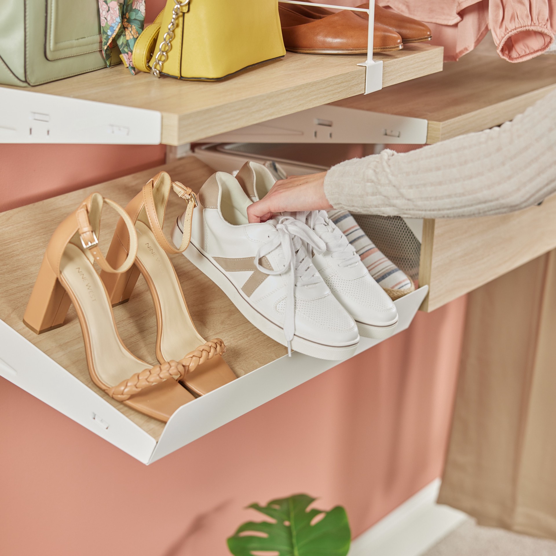 slide 6 of 6, Origin 21 Edda 23.78-in x 7.12-in x 17.08-in Natural Oak Angled Shoe storage, 1 ct