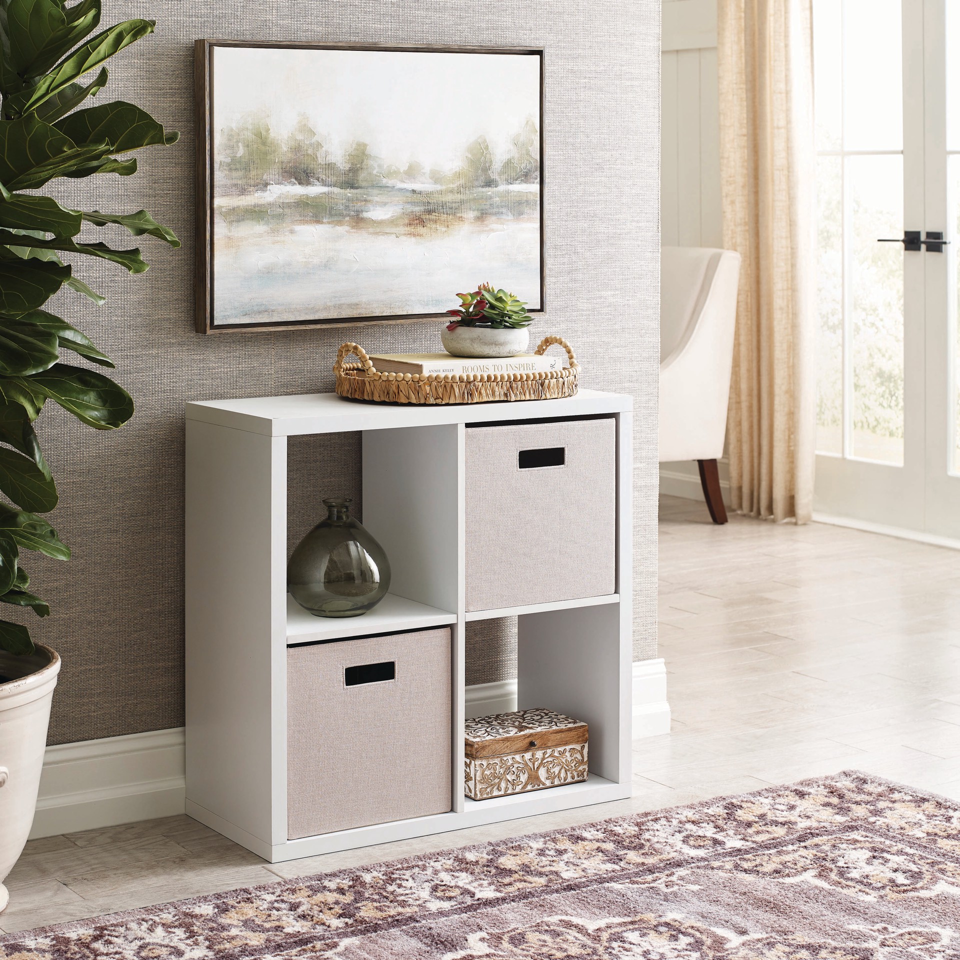 slide 2 of 6, allen + roth 30-in H x 29.87-in W x 13.5-in D White Stackable Wood laminate 4 Cube organizer, 1 ct