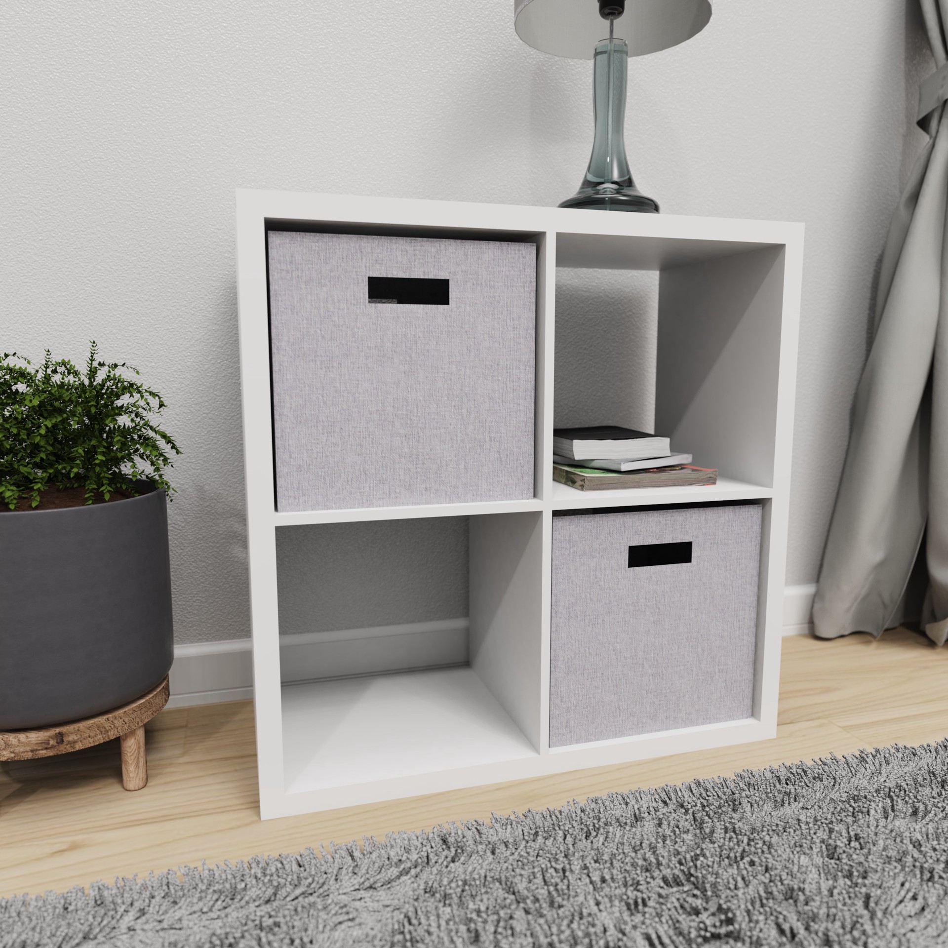 slide 3 of 6, allen + roth 30-in H x 29.87-in W x 13.5-in D White Stackable Wood laminate 4 Cube organizer, 1 ct