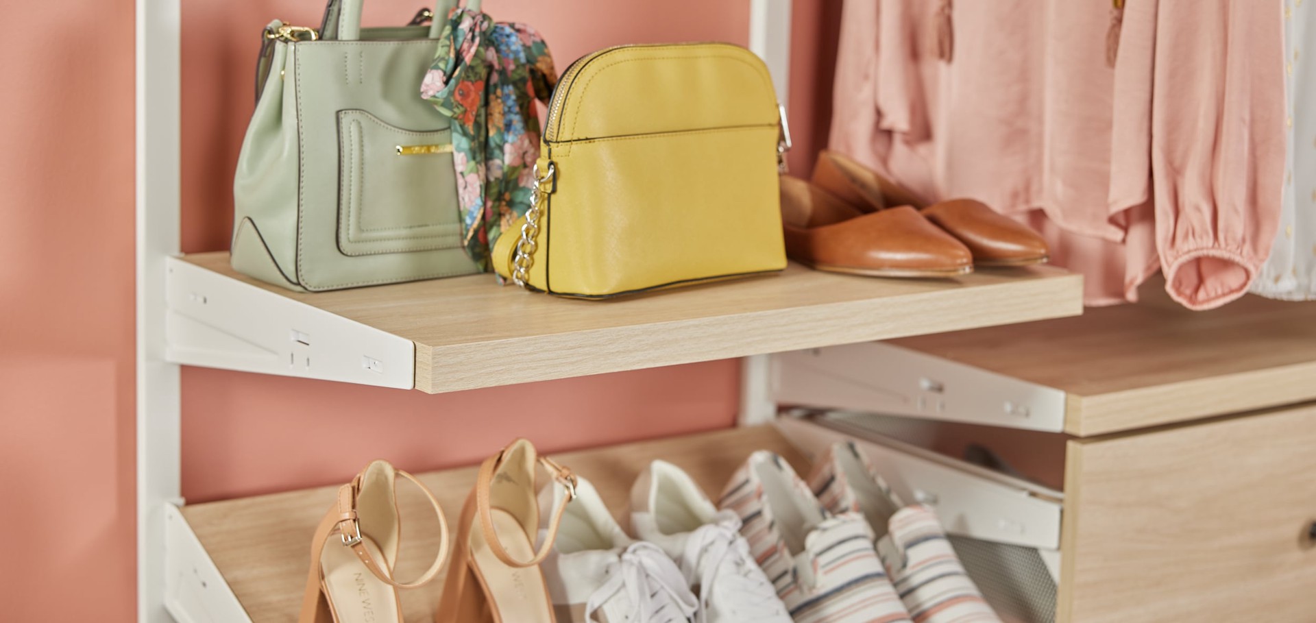 slide 4 of 6, Origin 21 Edda 23.78-in x 16.46-in D Natural Oak Solid Shelving Wood closet shelf kit, 1 ct