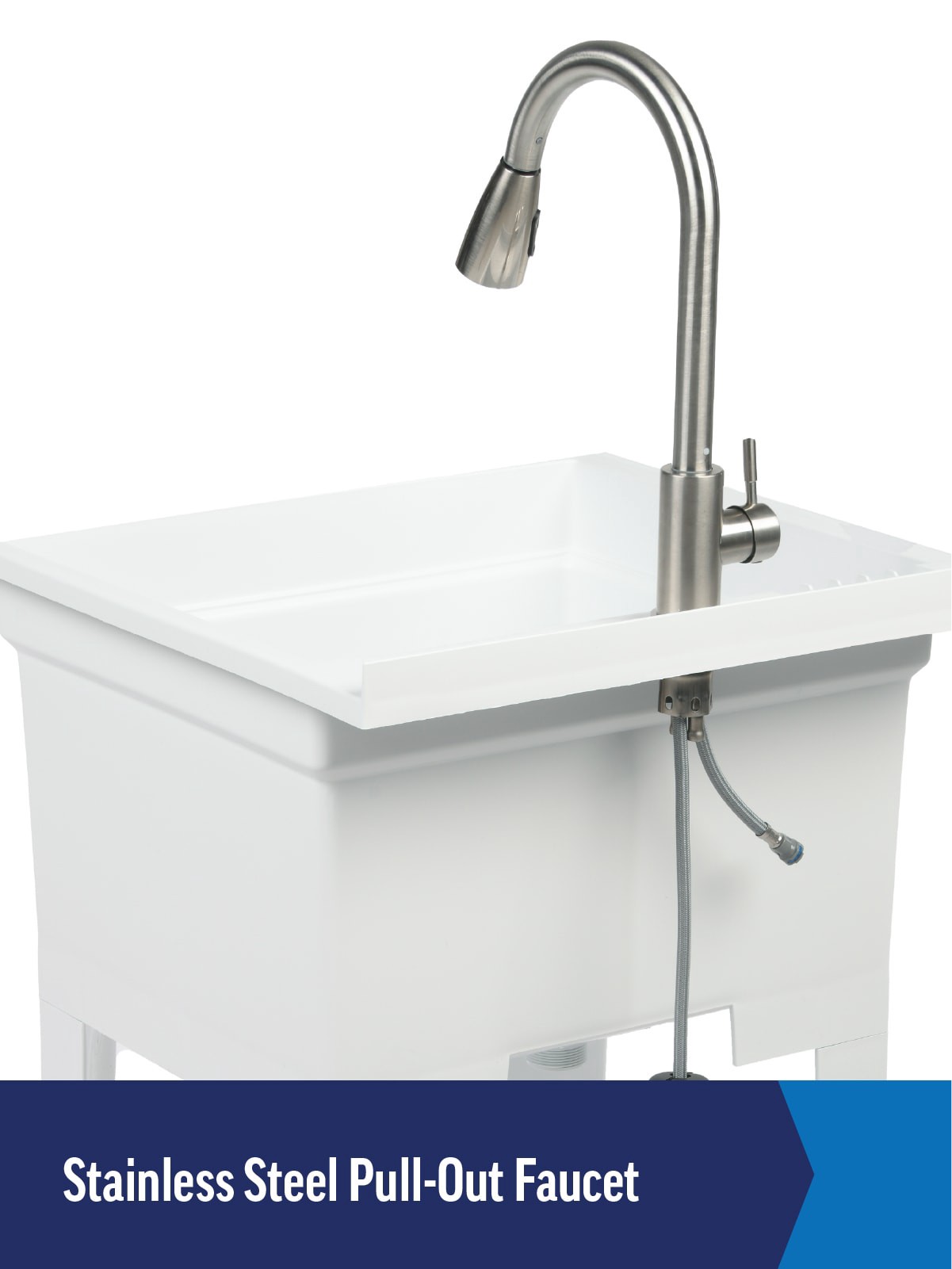 slide 2 of 6, Project Source 24-in x 24-in 1 -Basin White Freestanding Utility tub with Drain with Faucet, 1 ct