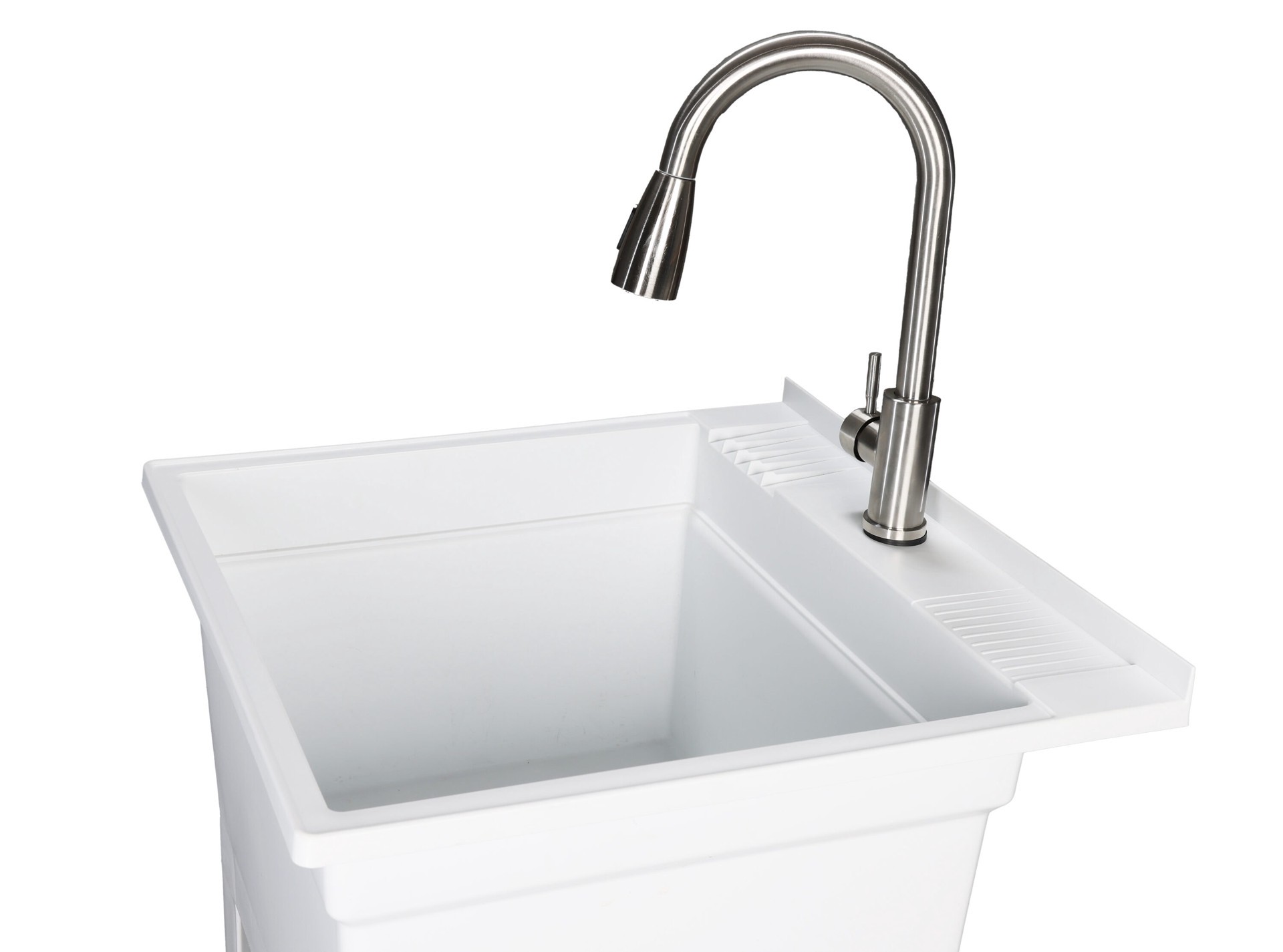 slide 3 of 6, Project Source 24-in x 24-in 1 -Basin White Freestanding Utility tub with Drain with Faucet, 1 ct