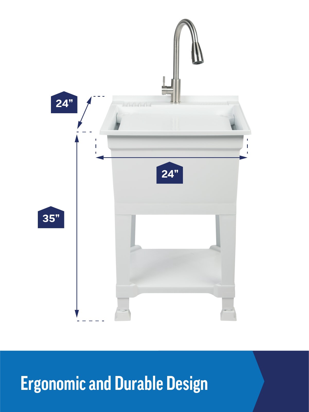 slide 5 of 6, Project Source 24-in x 24-in 1 -Basin White Freestanding Utility tub with Drain with Faucet, 1 ct