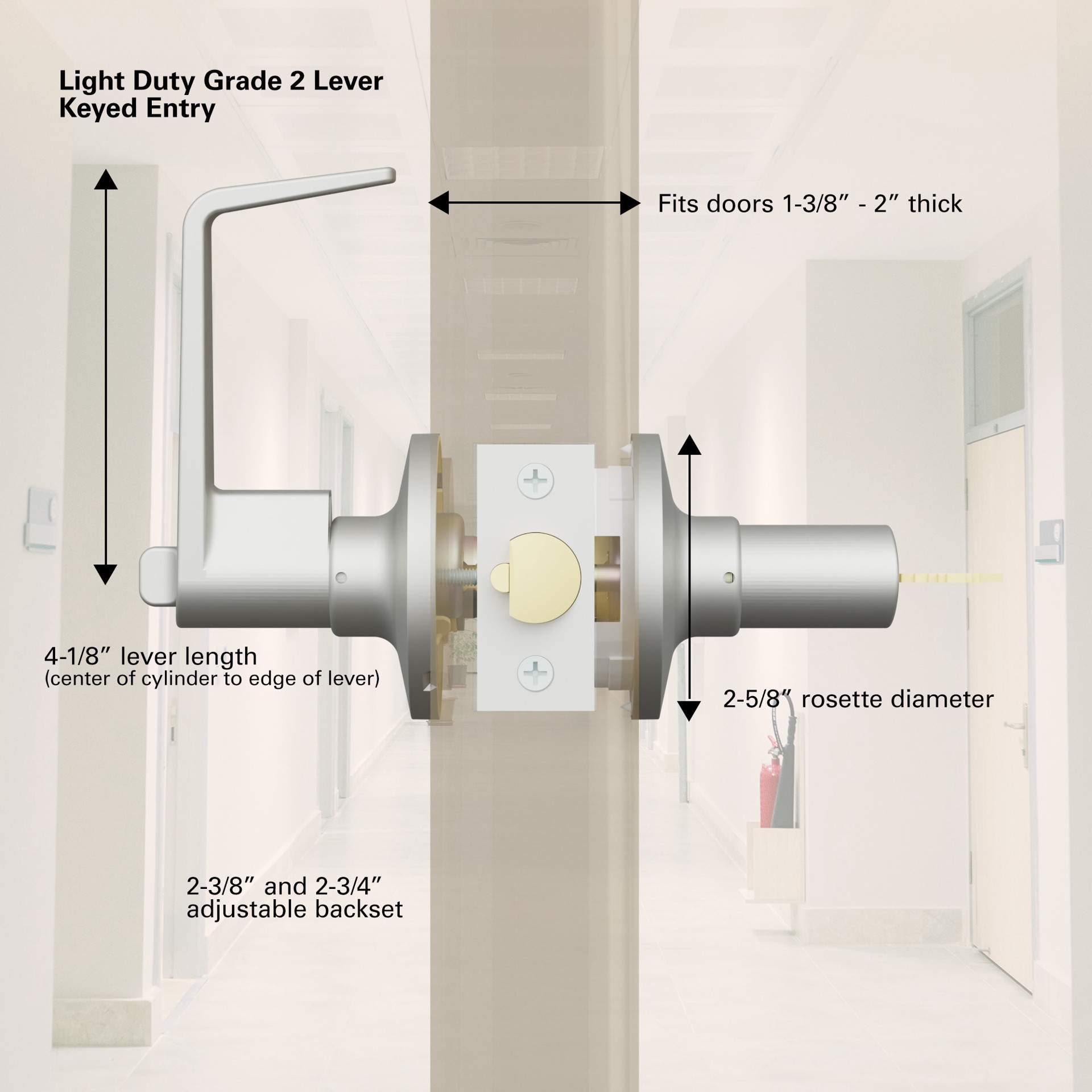slide 2 of 6, BRINKS COMMERCIAL Light Duty Commercial Lever Satin Chrome Interior/Exterior Keyed Entry Door Handle, 1 ct