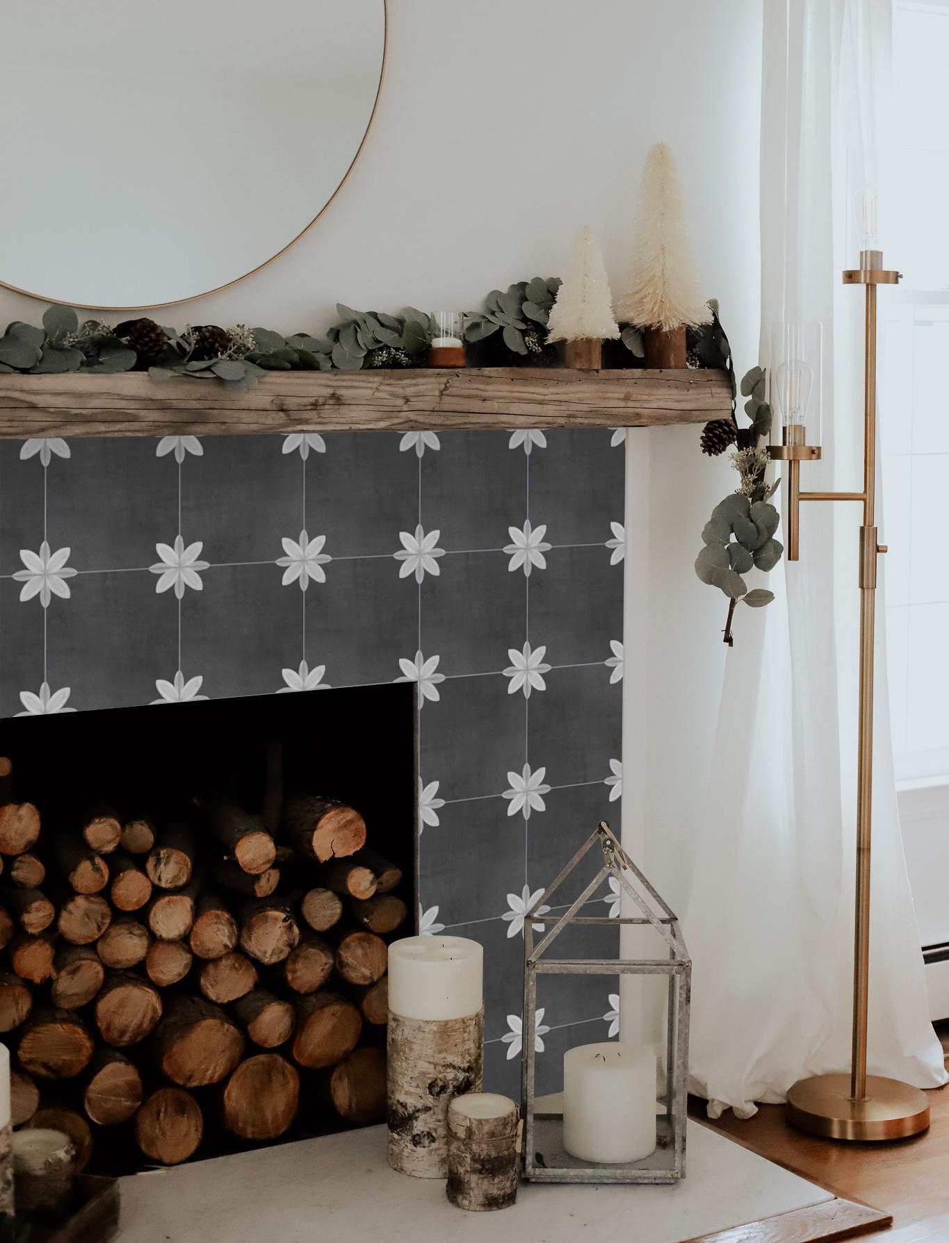 slide 6 of 6, allen + roth Fiona Black 8-in x 8-in Matte Porcelain Floor and Wall Tile ( 0.42-sq ft Piece ), 1 ct