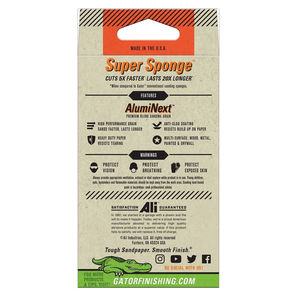 slide 2 of 6, Gator AlumiNext Medium 150-Grit Sanding sponge 3-in x 5-in, 1 ct