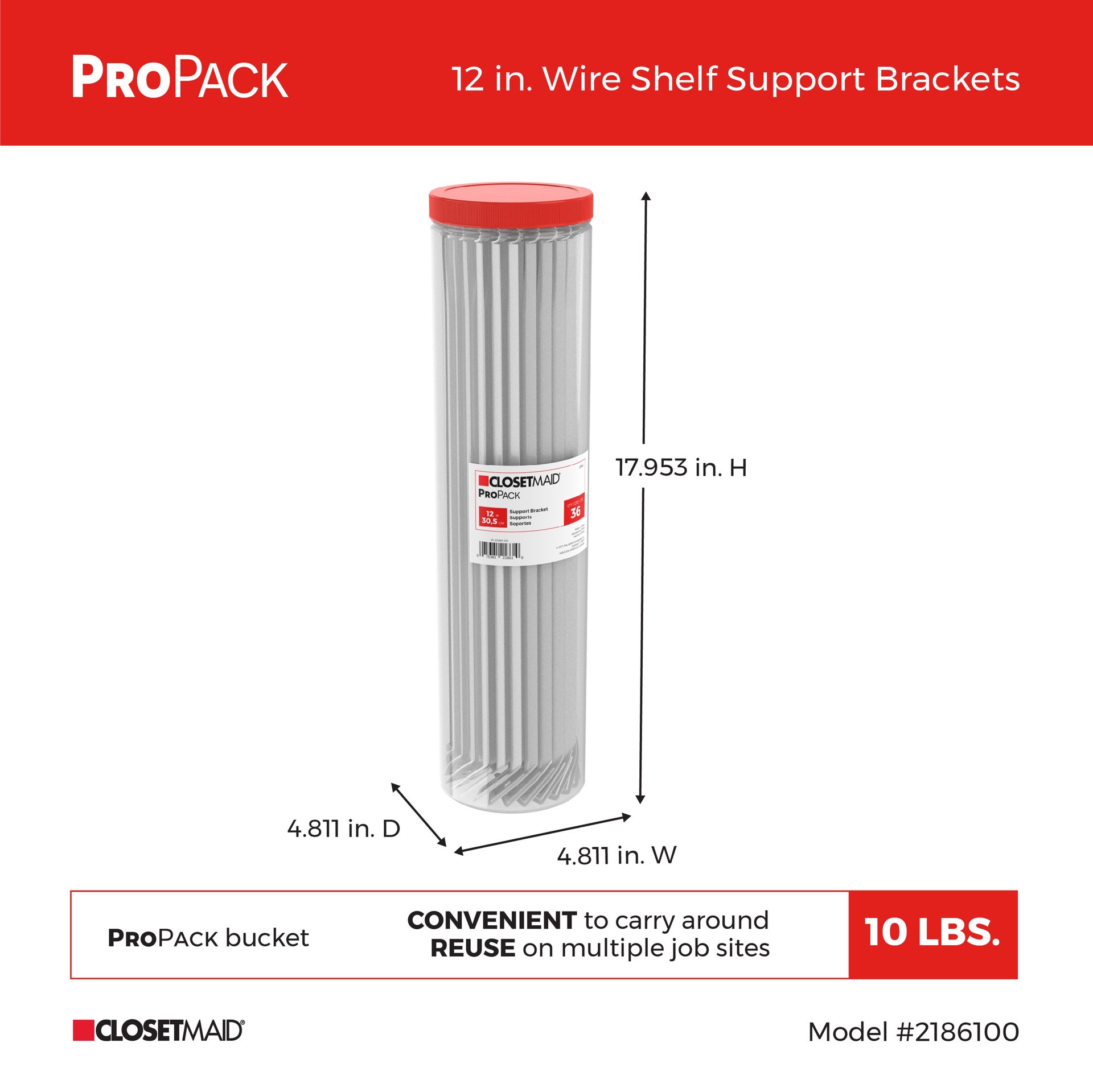 slide 6 of 6, ClosetMaid ProPack 36-Pack White Fixed Mount Wire Shelving Bracket (Fits Common Wire Shelf Sizes: 12-in), 1 ct