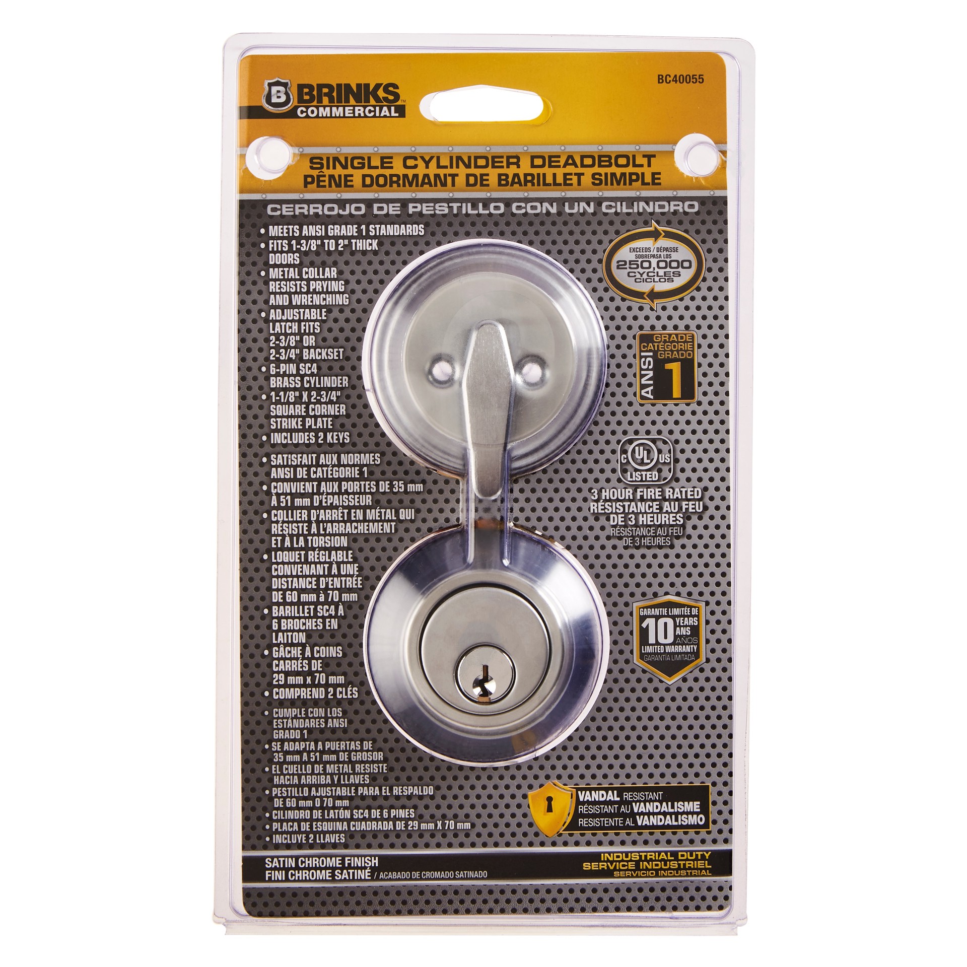 slide 1 of 6, BRINKS COMMERCIAL Industrial Duty Commercial Satin Chrome Single Cylinder Deadbolt, 1 ct