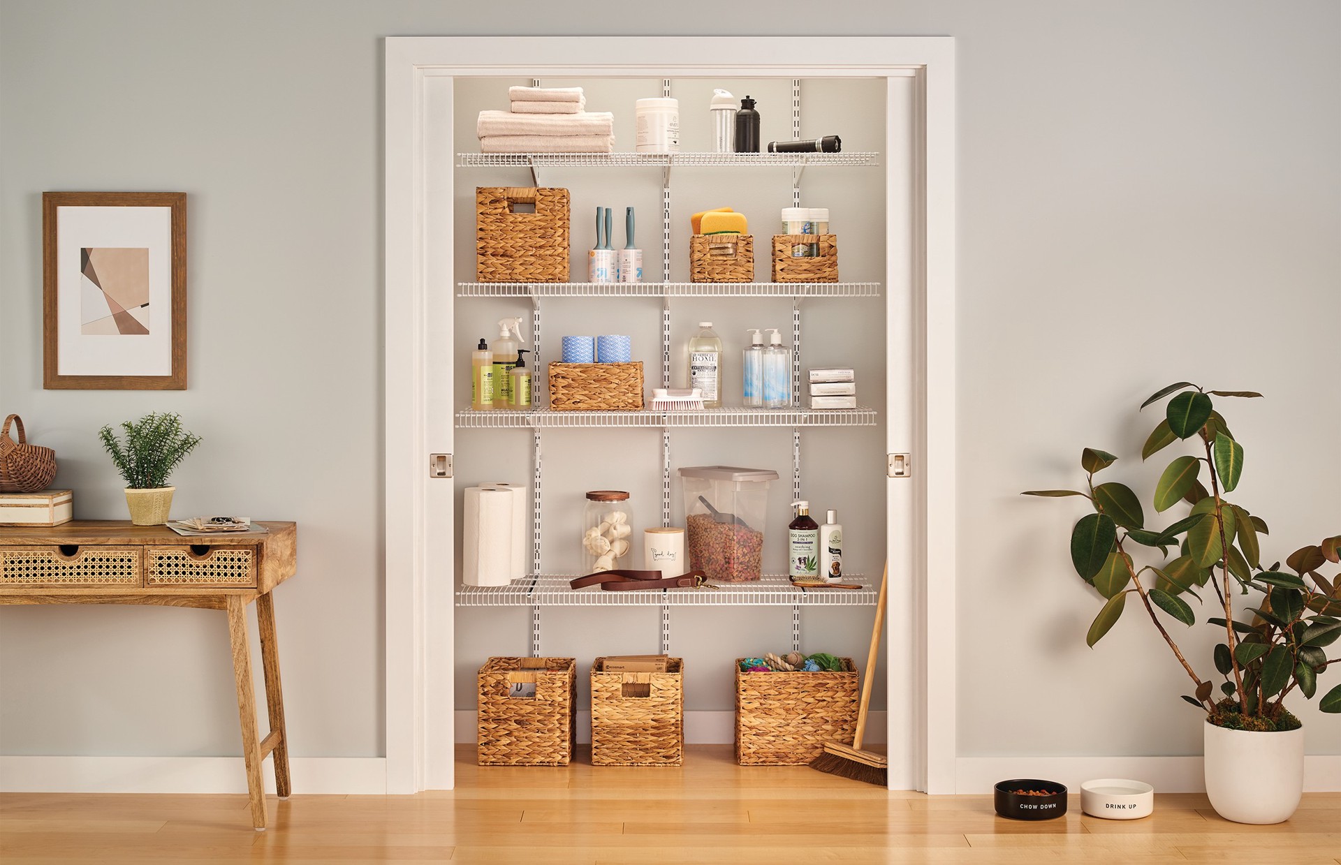 slide 4 of 6, ClosetMaid ShelfTrack Pantry 4-ft to 4-ft x 16.75-in White Wire Closet Kit, 1 ct