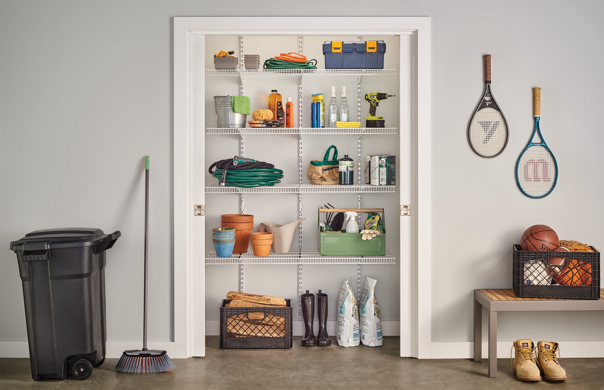 slide 5 of 6, ClosetMaid ShelfTrack Pantry 4-ft to 4-ft x 16.75-in White Wire Closet Kit, 1 ct