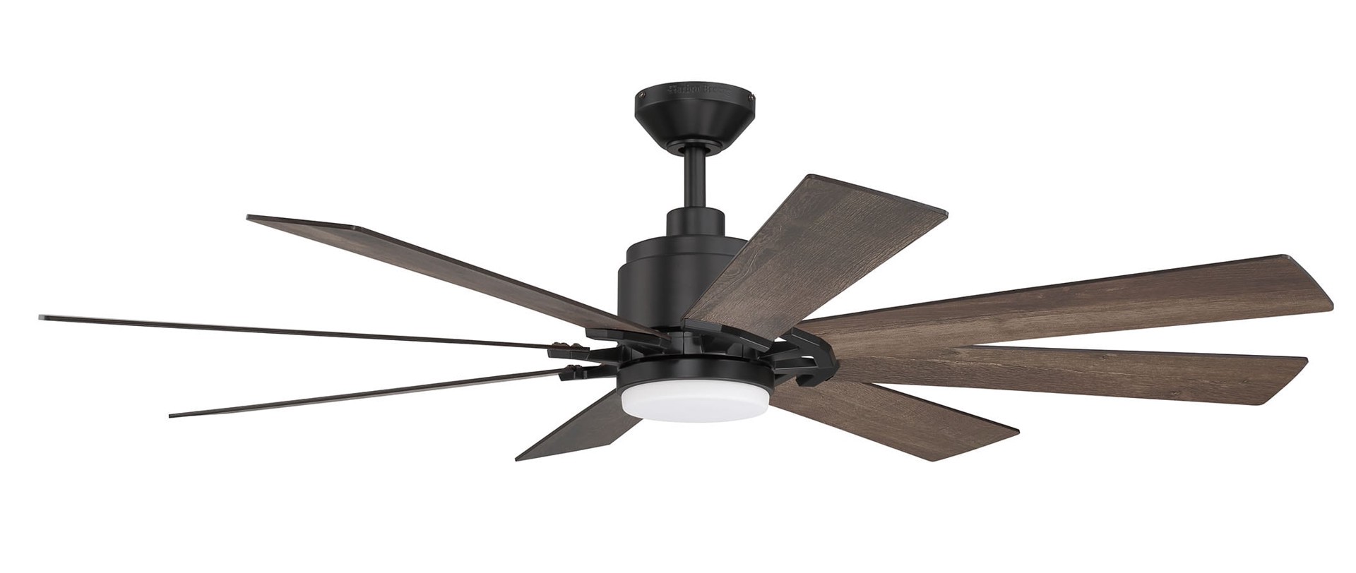 slide 5 of 6, Harbor Breeze Talamore 60-in Matte Black with Auburn/Weathered Oak Blades Color-Changing Integrated LED Covered Outdoor Downrod or Flush Mount Ceiling Fan With Light and Remote Included 8 -Blade, 1 ct