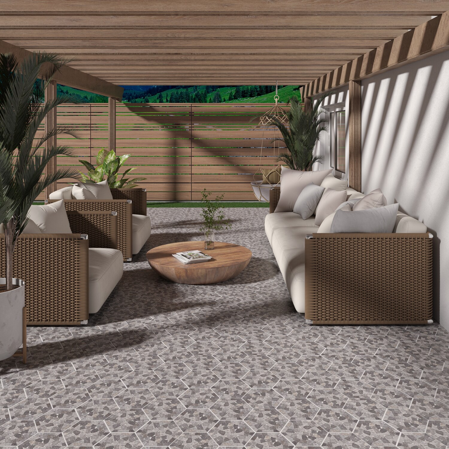 slide 4 of 6, American Olean Genuine Stone Rock Mill Gray 10-in x 11-in Tumbled Natural Marble/limestone Pebble Mosaic Floor and Wall Tile ( 0.629-sq ft Piece ), 1 ct