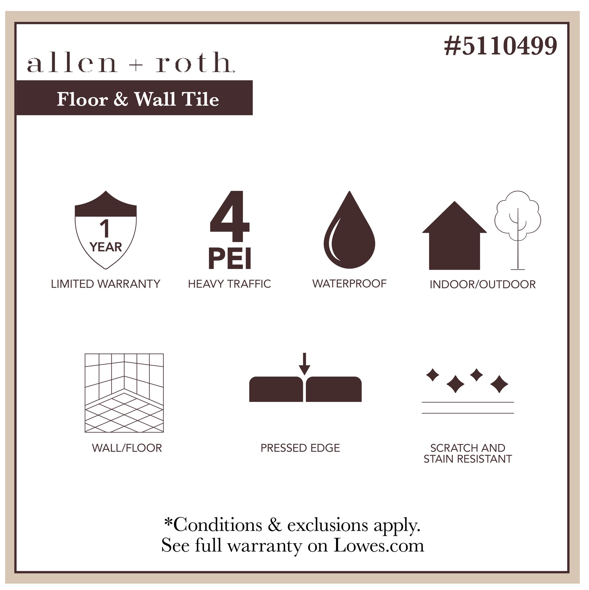 slide 2 of 6, allen + roth Wright City Brown 4-in x 8-in Matte Porcelain Floor and Wall Tile ( 0.22-sq ft Piece ), 1 ct