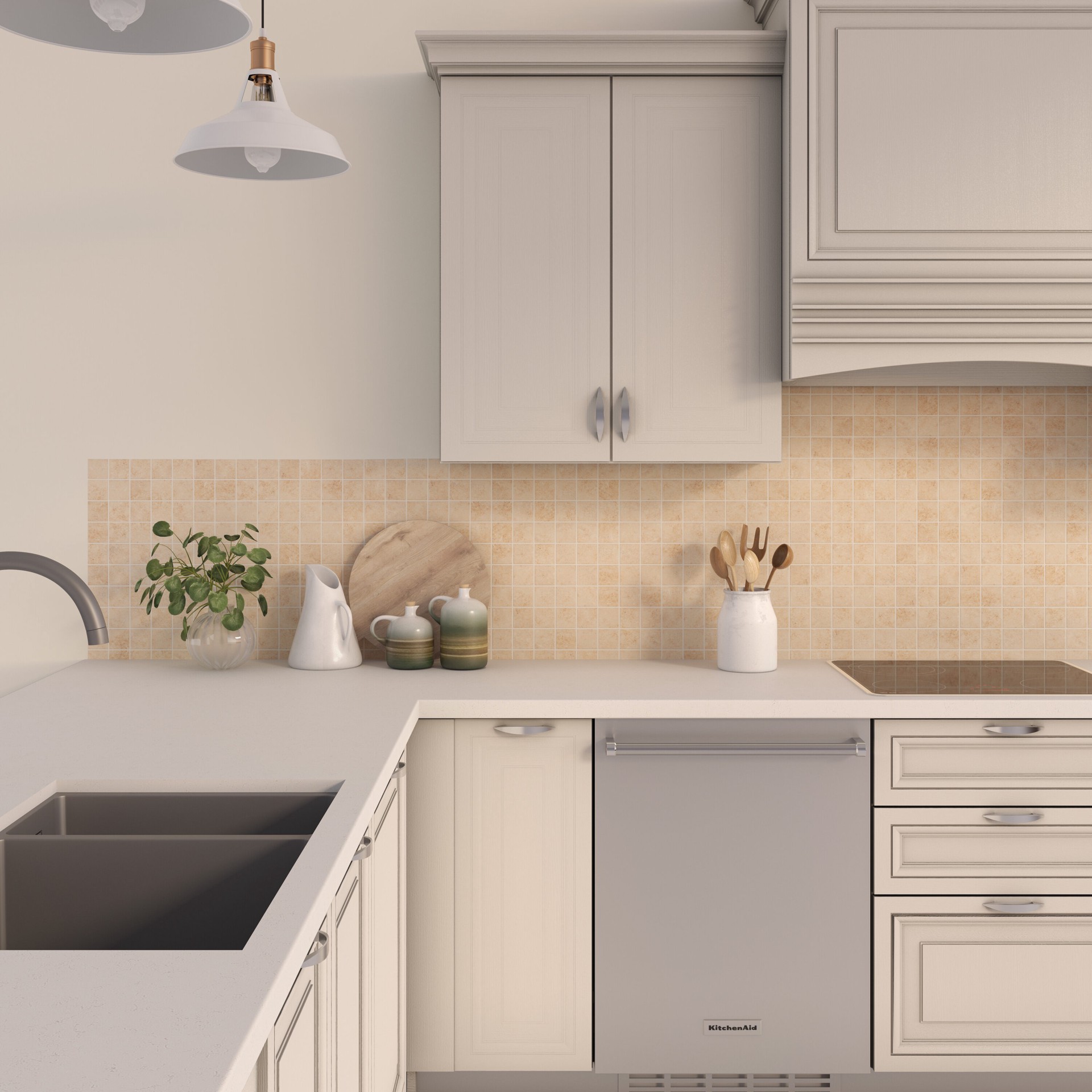 slide 3 of 6, Style Selections Alamosa Beige 12-in x 12-in Matte Ceramic Stone look Mosaic Floor and Wall Tile ( 1-sq ft Piece, 1 ct