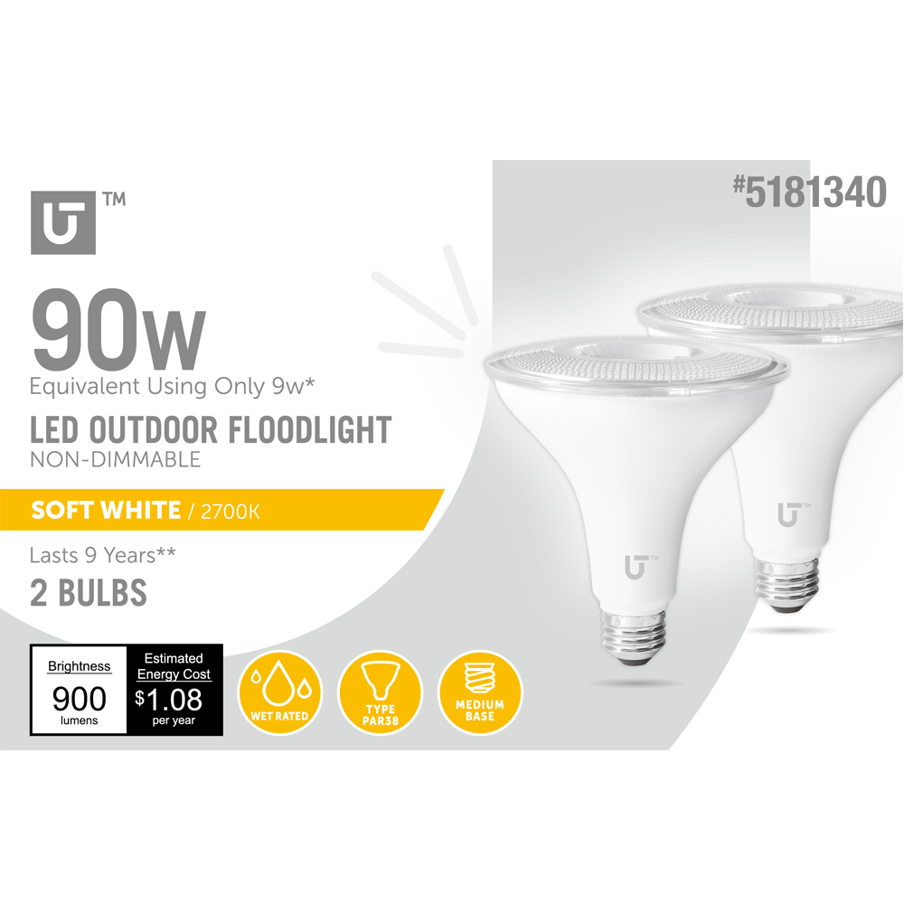 slide 1 of 6, Utilitech 90 -Watt EQ Soft white E26 2 -Pack, 1 ct