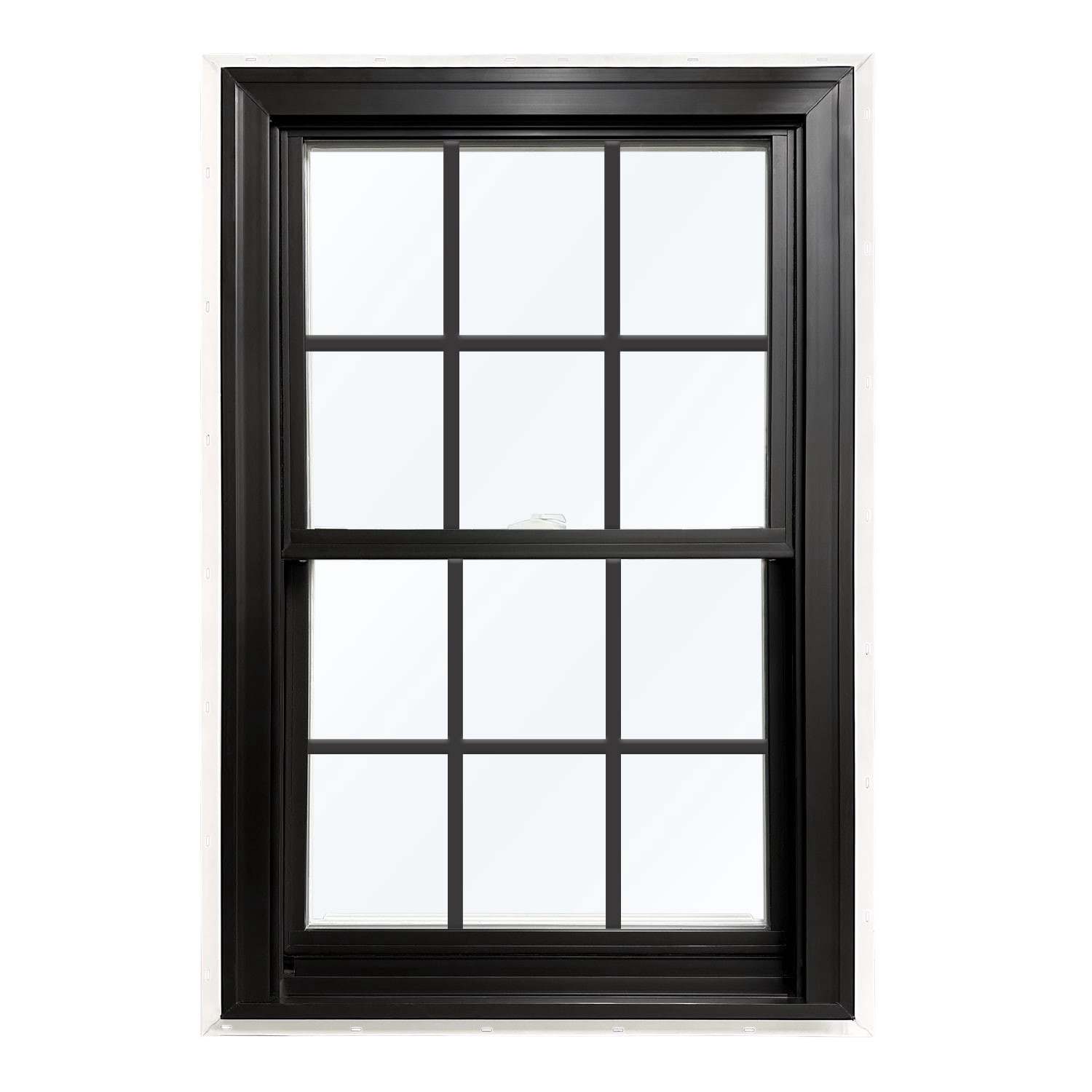 slide 1 of 6, United Window & Door PRO Series 31-1/2-in x 45-1/2-in Black Exterior White Interior Vinyl New construction Double Hung Window Low-E argon Double Pane Glass with Grids (Full Screen Included), 1 ct