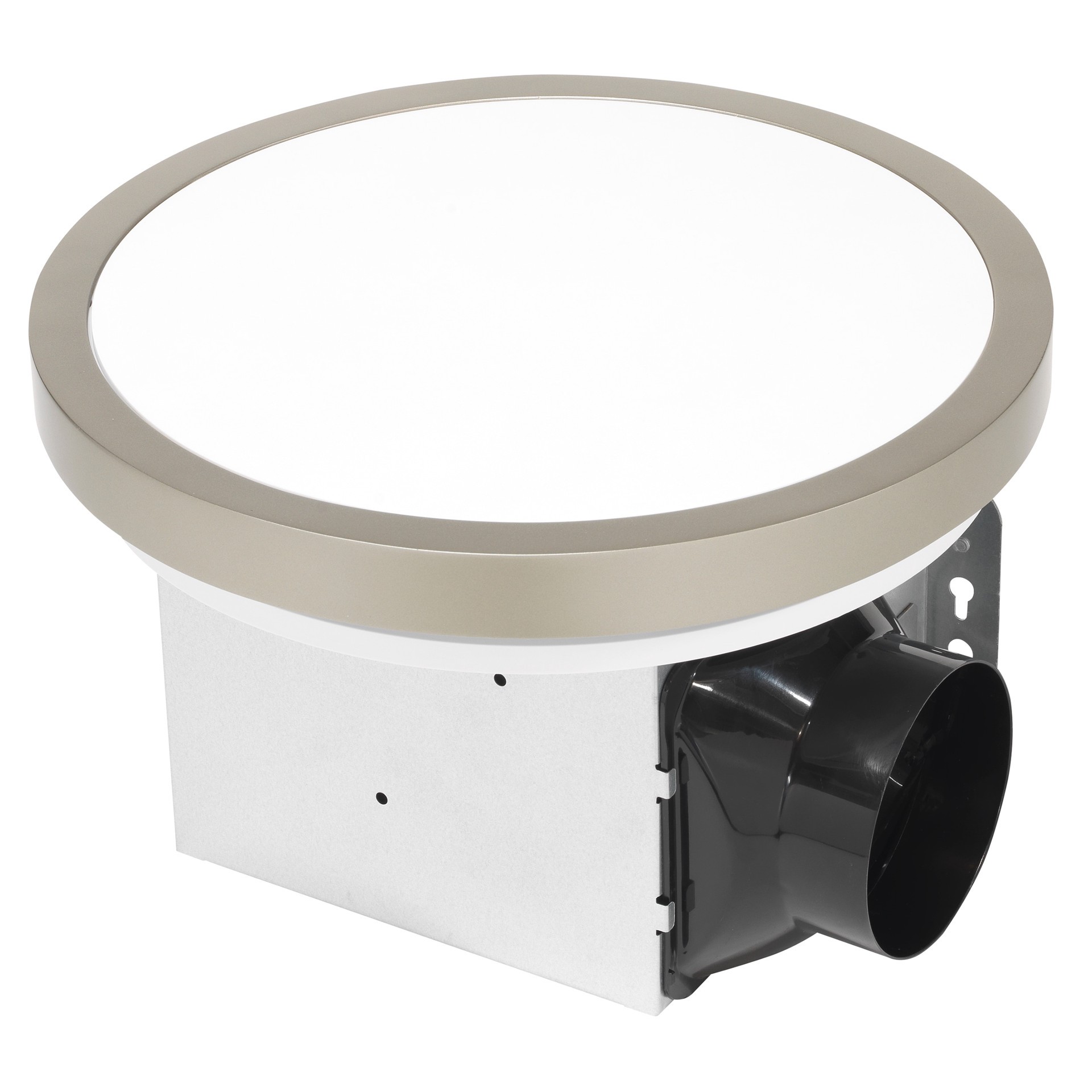 slide 5 of 6, Utilitech Magnetic LED Fan 1.5-Sone 90-CFM Nickel, black, and gold Decorative Lighted Bathroom Ventilator Fan (ENERGY STAR Certified), 1 ct