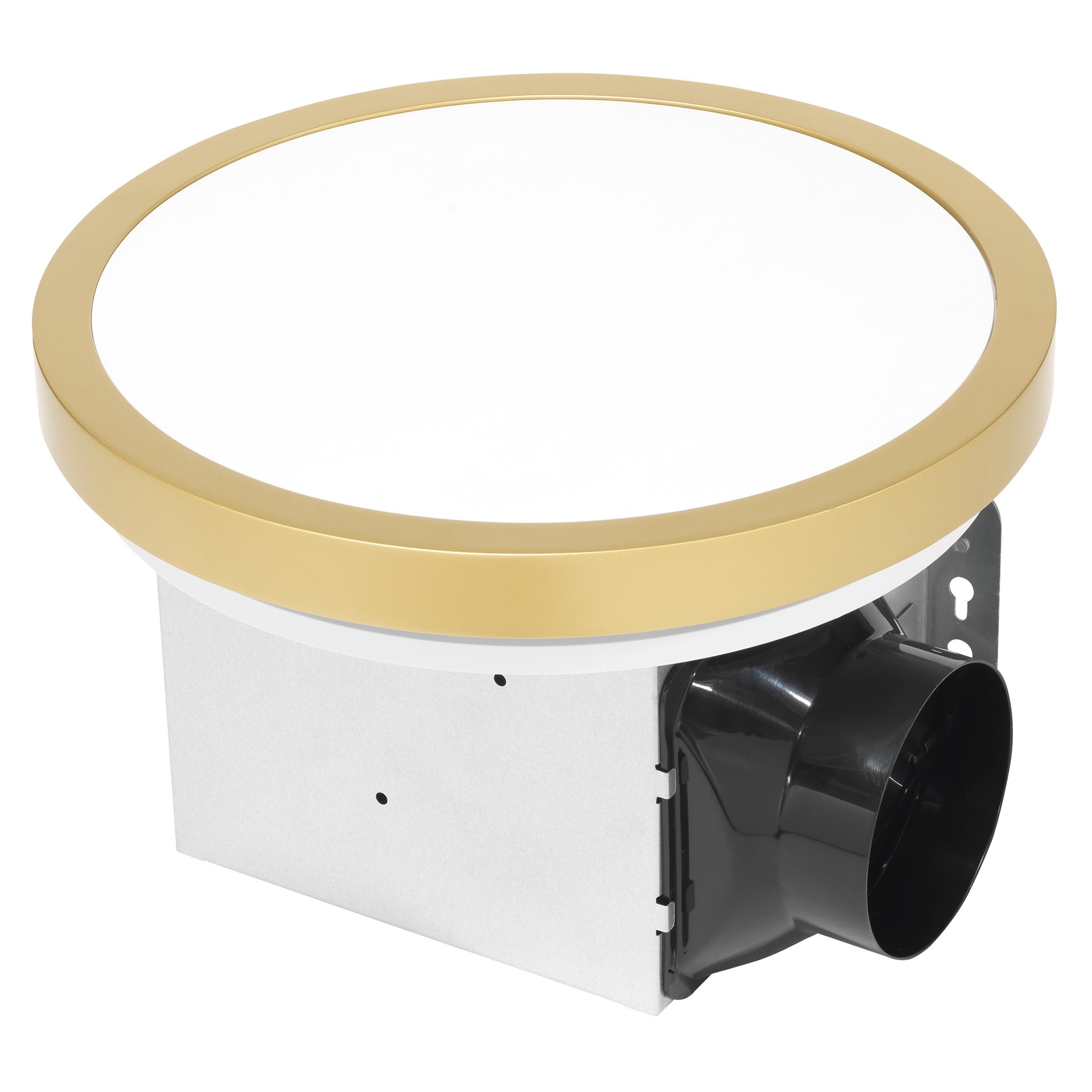 slide 6 of 6, Utilitech Magnetic LED Fan 1.5-Sone 90-CFM Nickel, black, and gold Decorative Lighted Bathroom Ventilator Fan (ENERGY STAR Certified), 1 ct