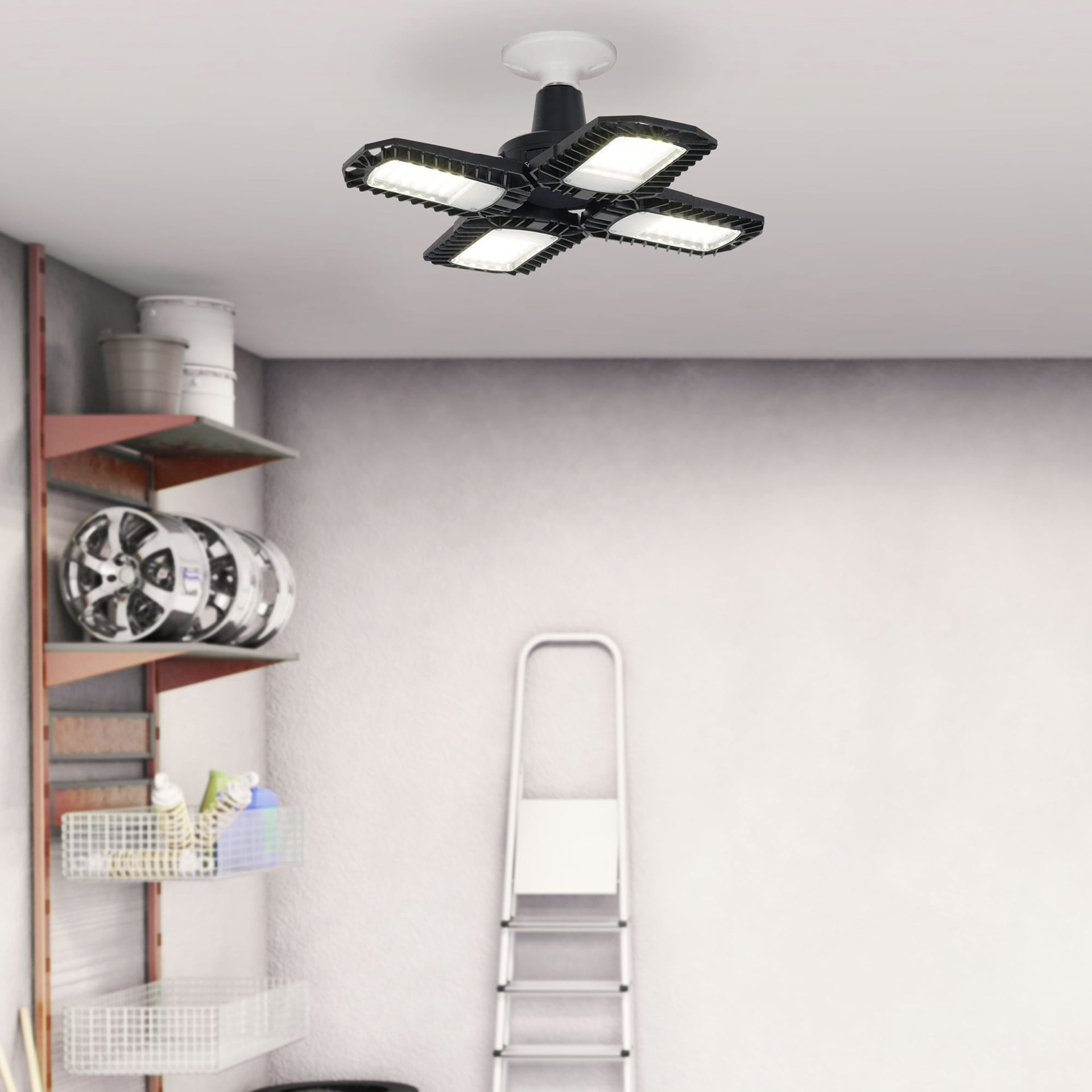 slide 6 of 6, Utilitech 1-ft 12000 Lumens Black 4 -Light LED Diffuser Garage Shop Light, 1 ct