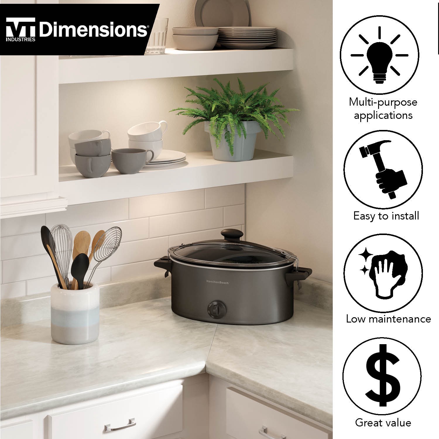 slide 4 of 6, VT Dimensions 7.5-in W x 28-in H x 0.75-in D White Bardiglio, Matte Waterfall Edge Laminate Kitchen countertop end cap, 1 ct