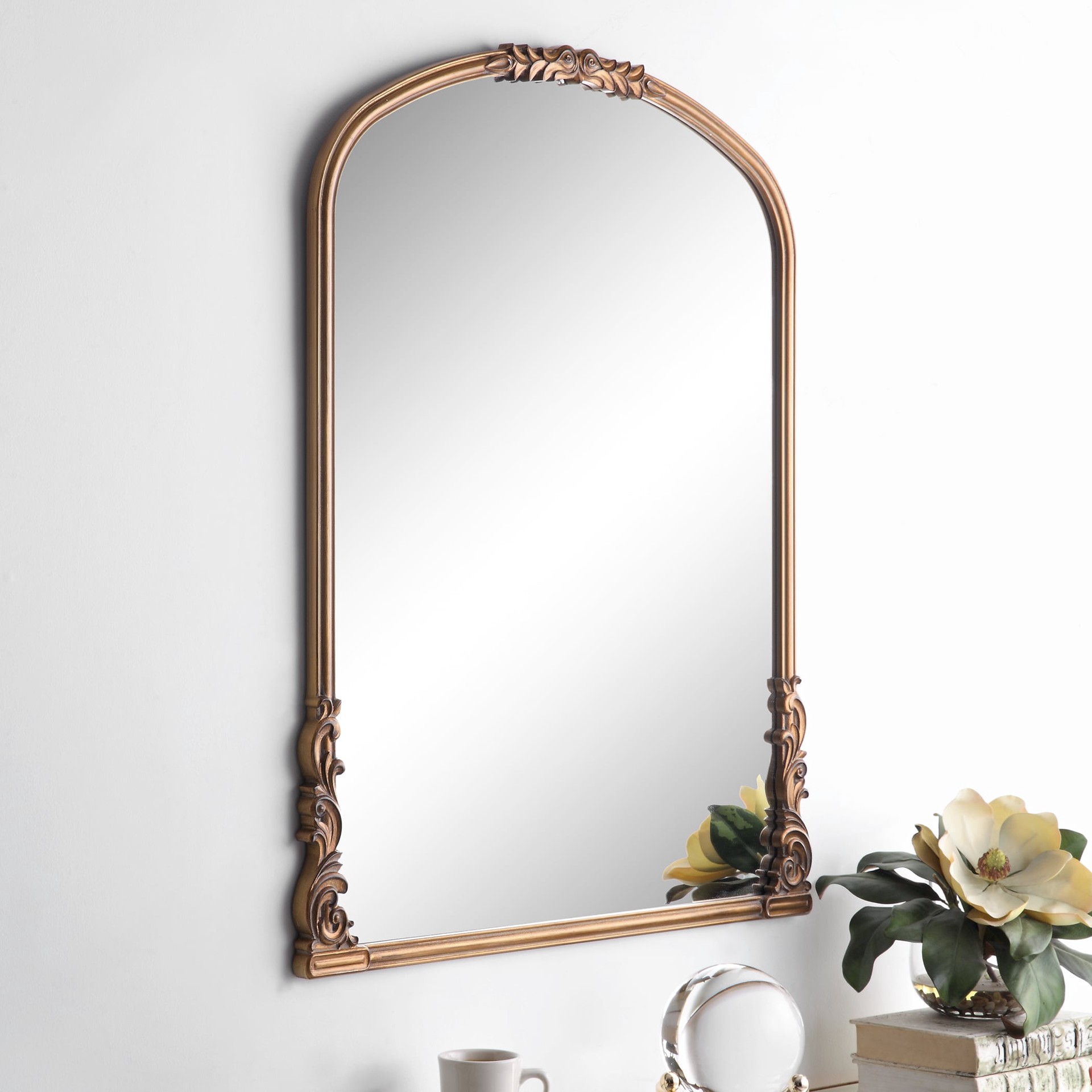 slide 4 of 6, allen + roth 28.4-in W x 35.0-in H Arch Gold Framed Wall Mirror, 1 ct