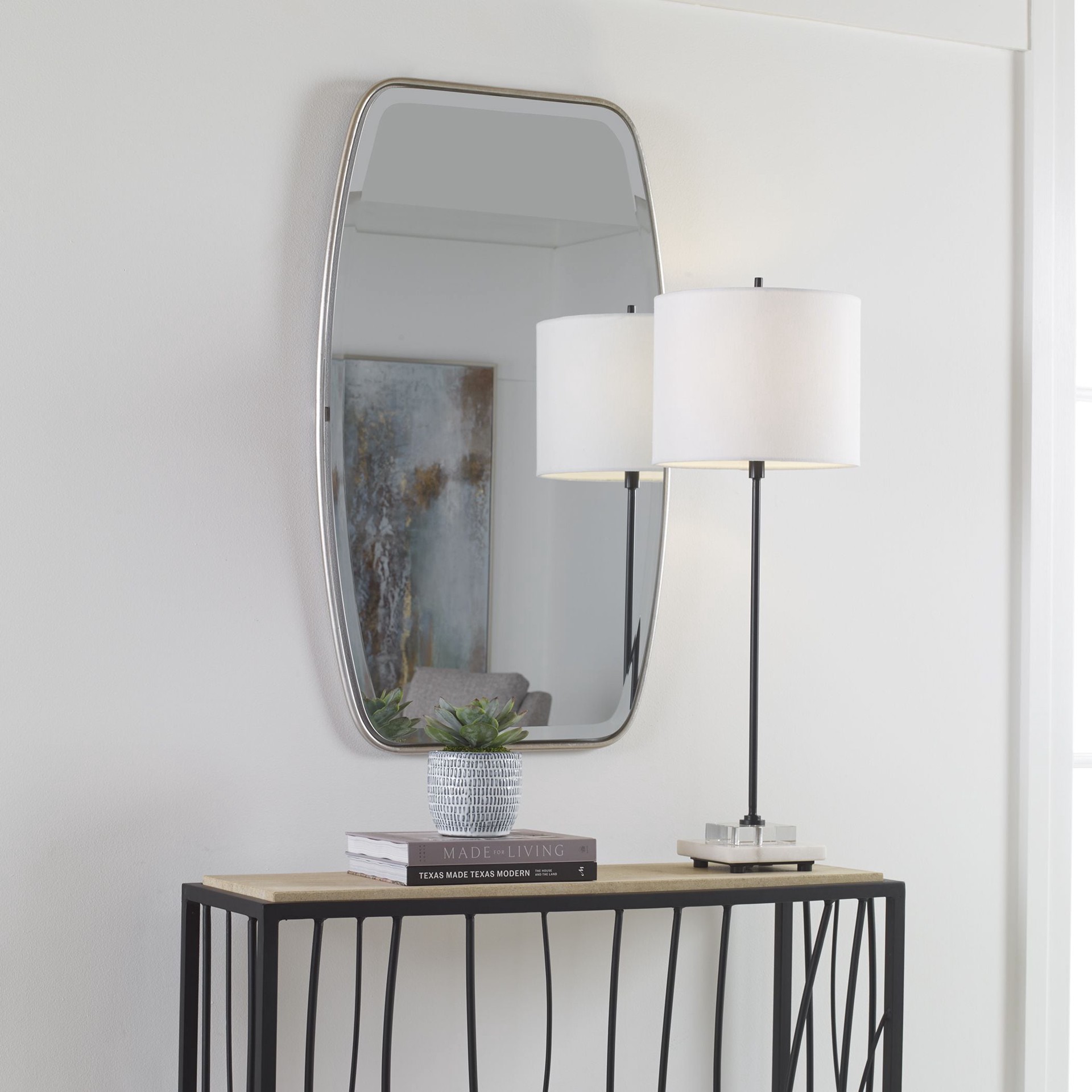 slide 4 of 6, allen + roth 21.125-in W x 36.125-in H Oval Silver Beveled Wall Mirror, 1 ct