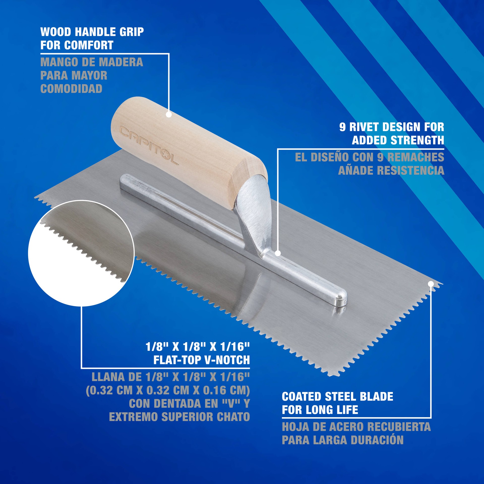 slide 2 of 6, Capitol 1/8-in x 1/16-in x 1/8-in Steel V-notch Carpet Floor Trowel, 1 ct