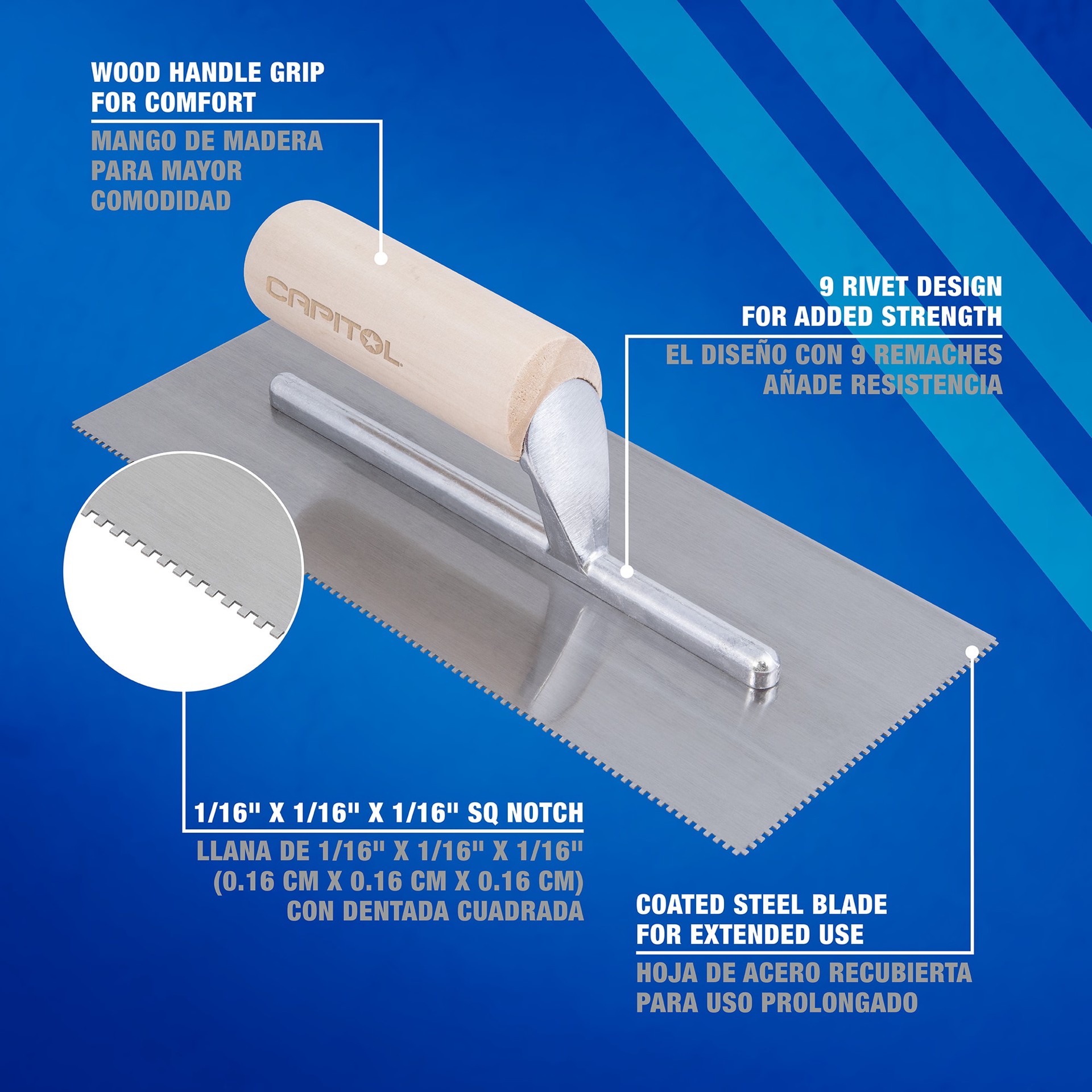 slide 2 of 6, Capitol 1/16-in x 1/16-in x 1/16-in Ground Steel Square Notch Carpet Floor Trowel, 1 ct
