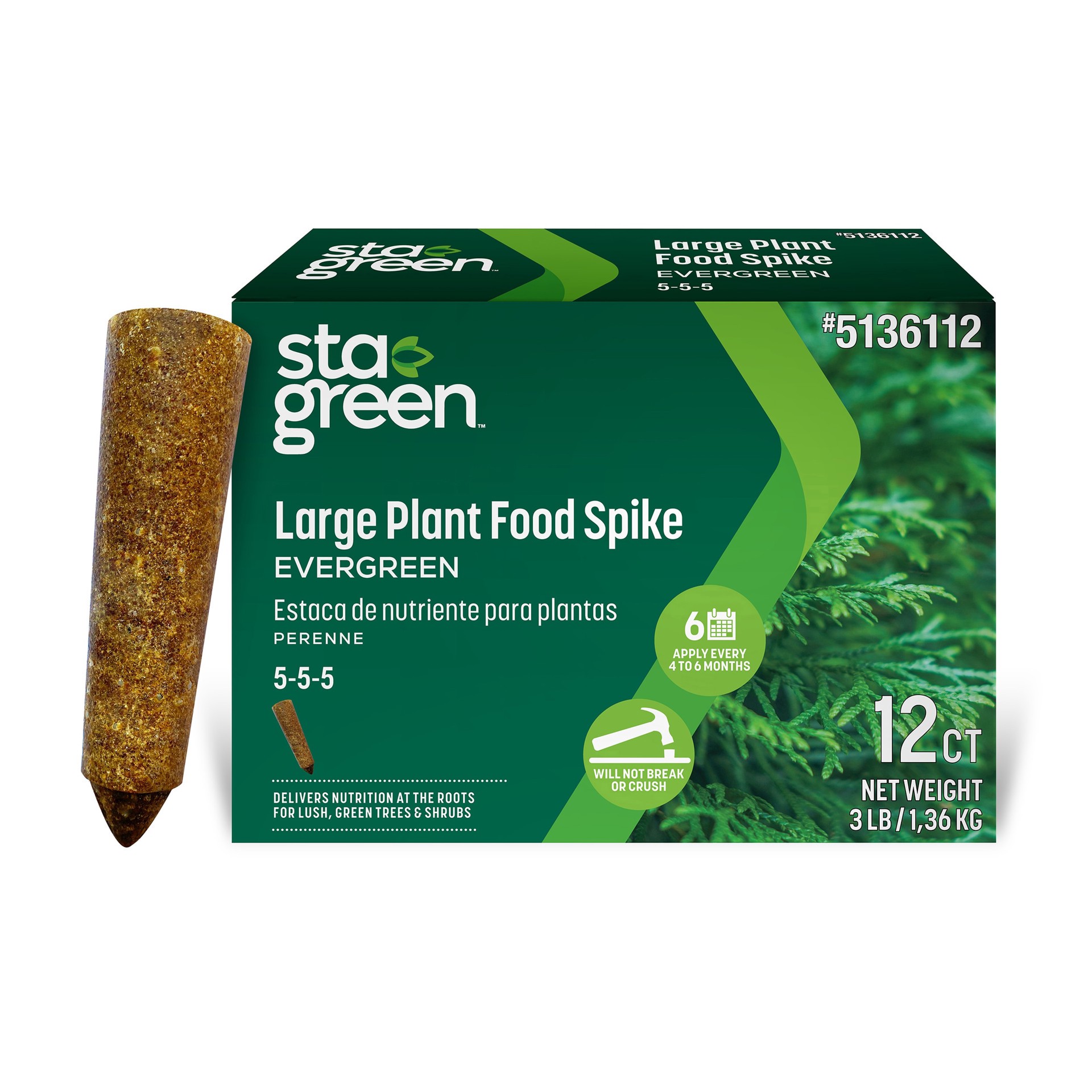 slide 1 of 6, Sta-Green Large Plant Food Spike Evergreen 12-Count 5-5-5 Tree Food, 1 ct