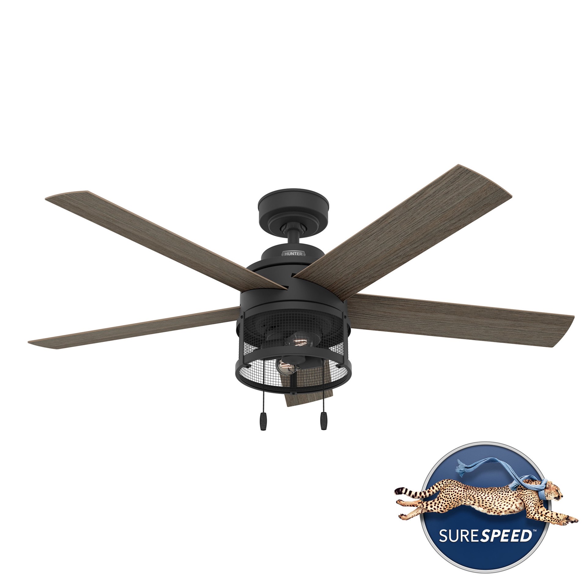 slide 4 of 6, Hunter Staten 52-in Matte Black with Greyed Walnut Blades Ceiling Fan With Light 5 -Blade, 1 ct