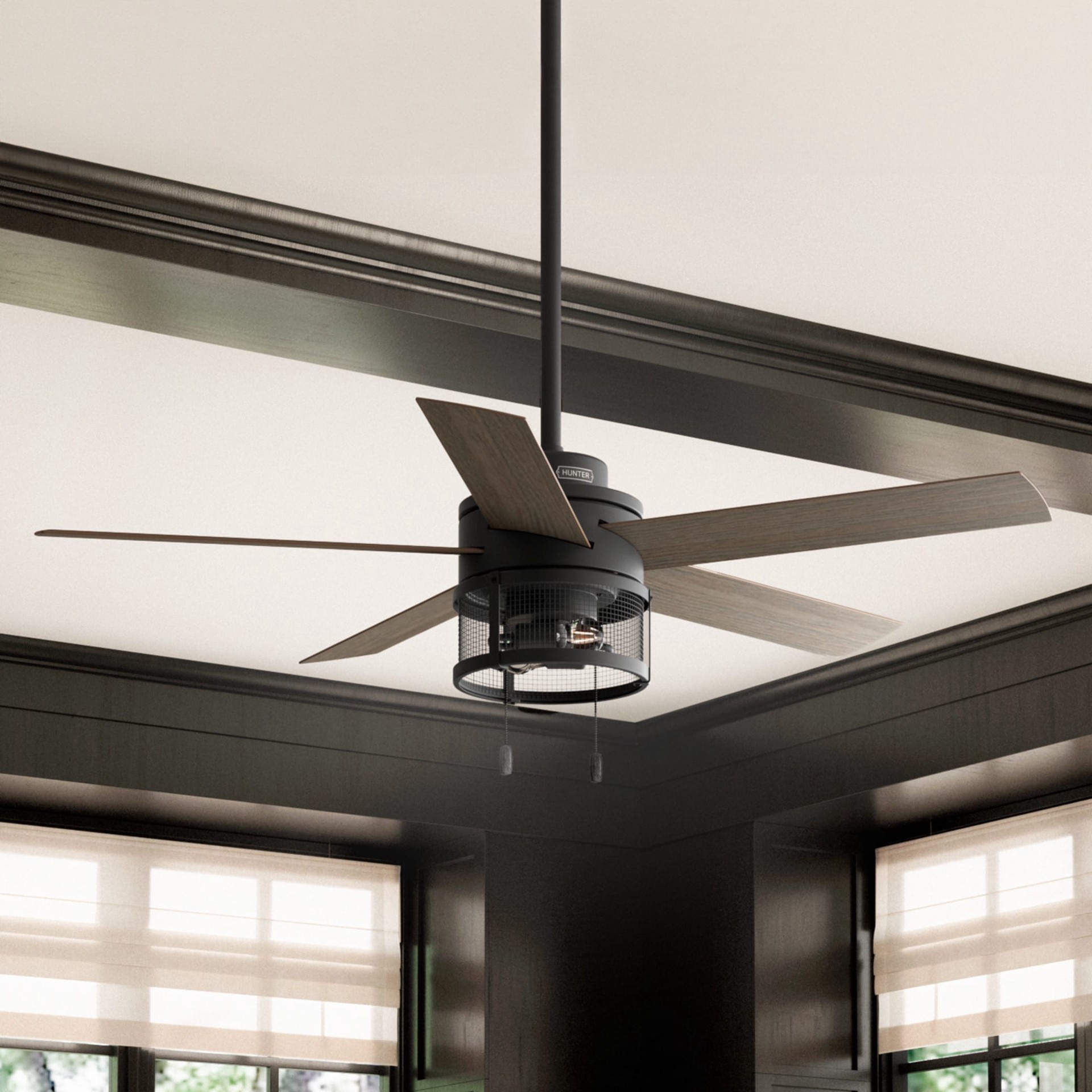 slide 1 of 6, Hunter Staten 52-in Matte Black with Greyed Walnut Blades Ceiling Fan With Light 5 -Blade, 1 ct