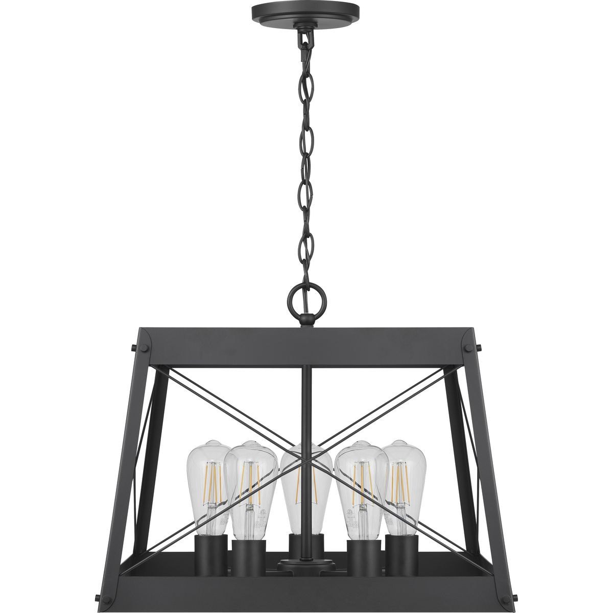 slide 4 of 6, Progress Lighting Bradberry 5 -Light Matte Black Farmhouse Square Medium Hanging Pendant light, 1 ct