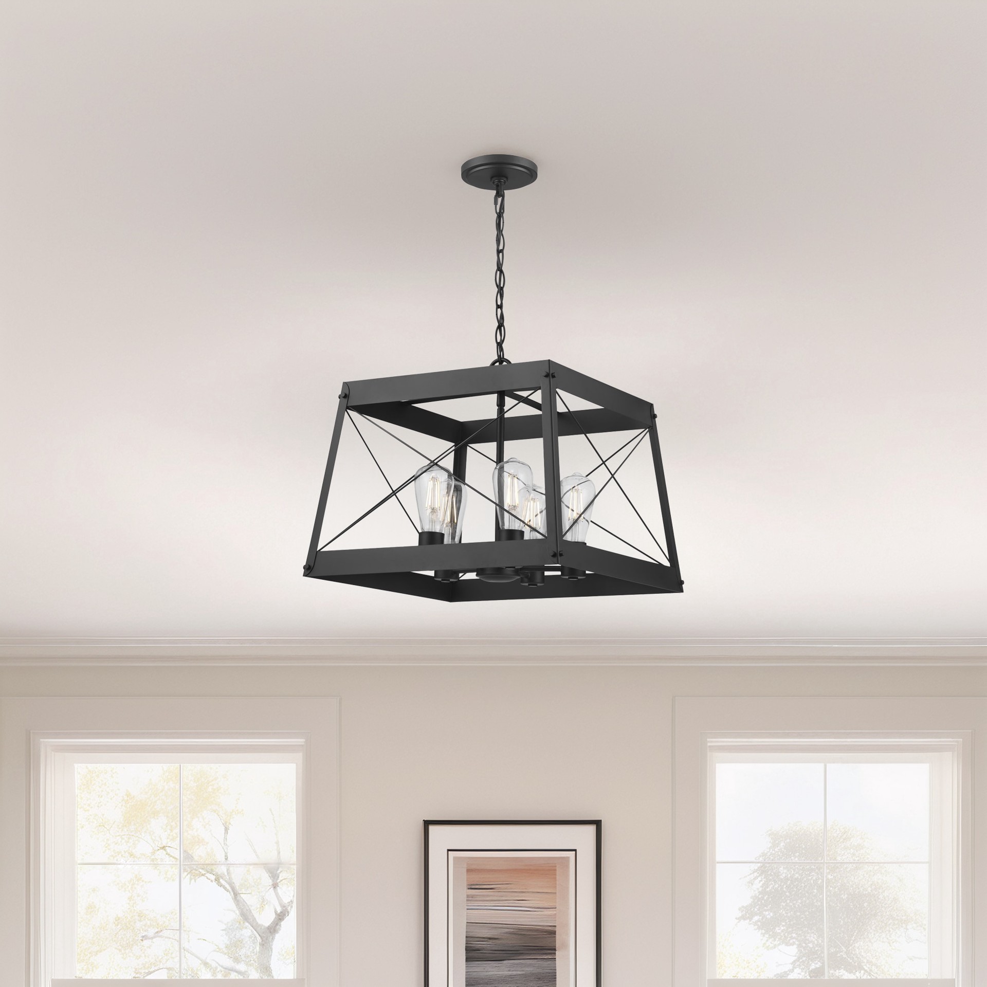 slide 2 of 6, Progress Lighting Bradberry 5 -Light Matte Black Farmhouse Square Medium Hanging Pendant light, 1 ct