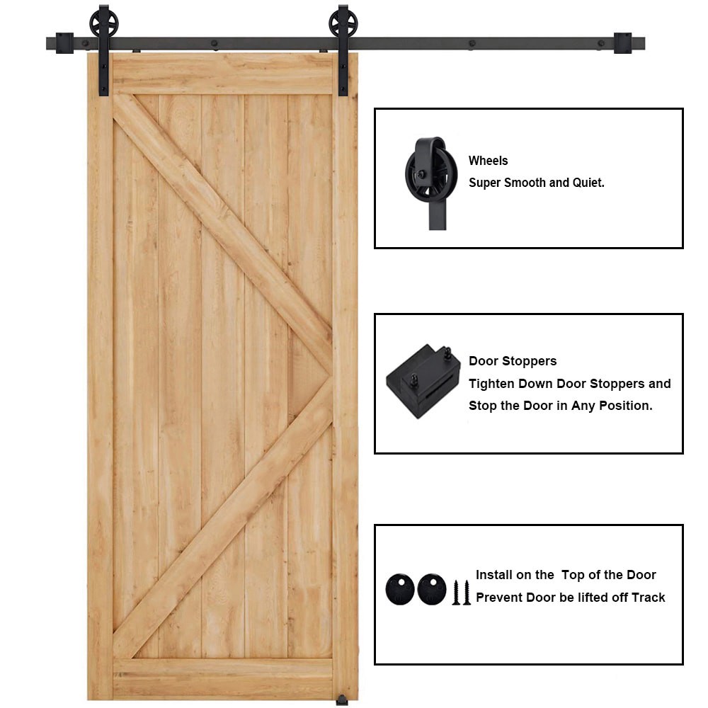 slide 6 of 6, RELIABILT 78-in Matte Matte Black Indoor Wagon wheel Single Barn door hardware kit, 1 ct